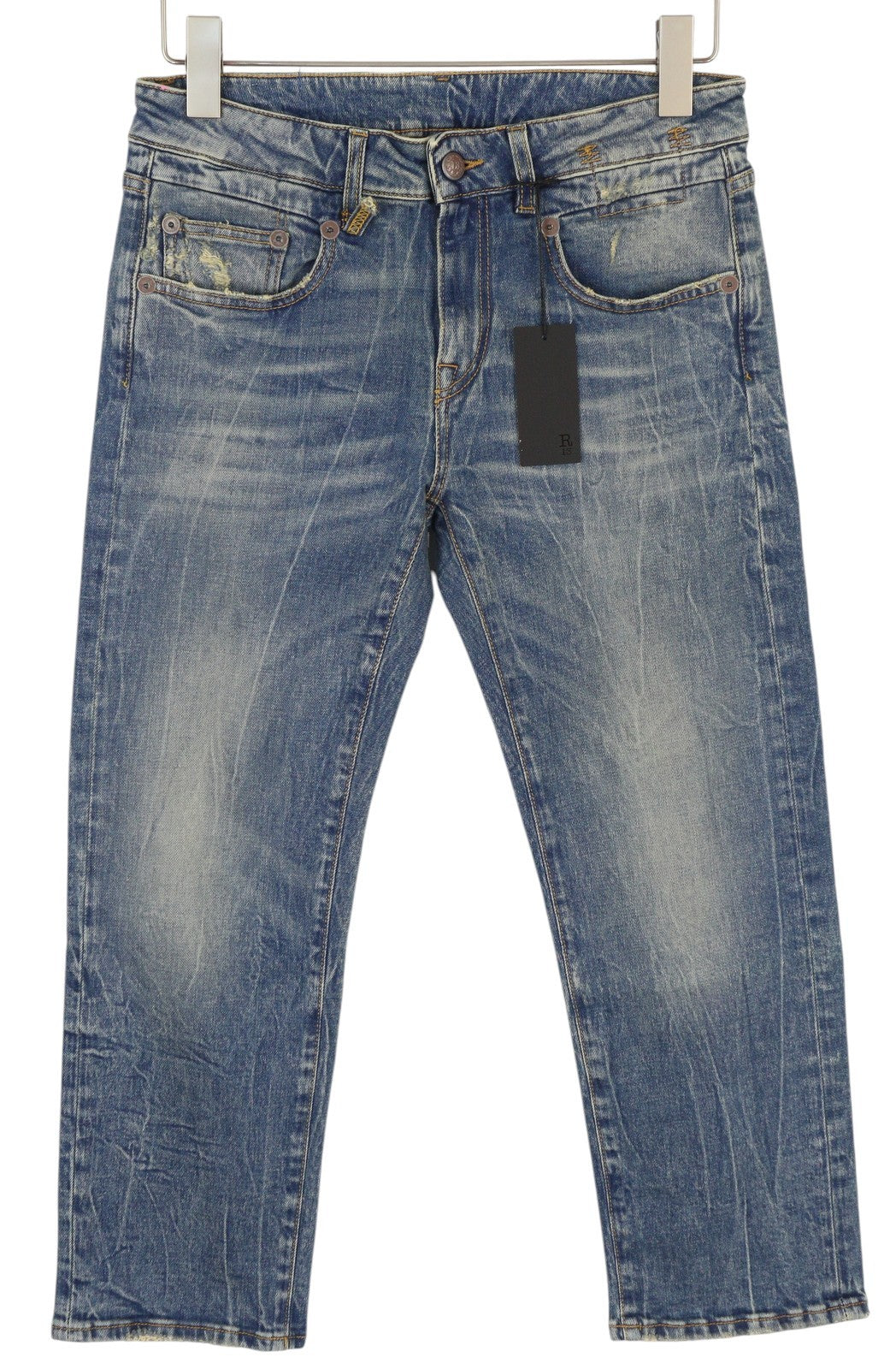 R13 Boy Straight Women Jeans 27 Kelly Stretch Washed Cropped Zip RRP645