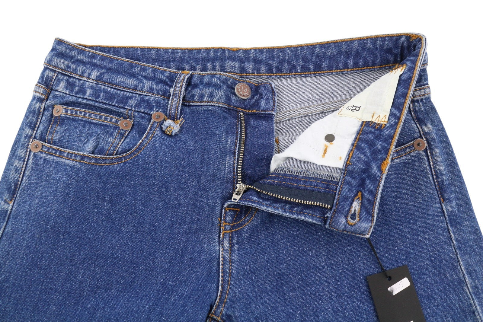 R13 Boy Straight Women Jeans 27 Carlton Stretch Cropped Ankle Blue Denim