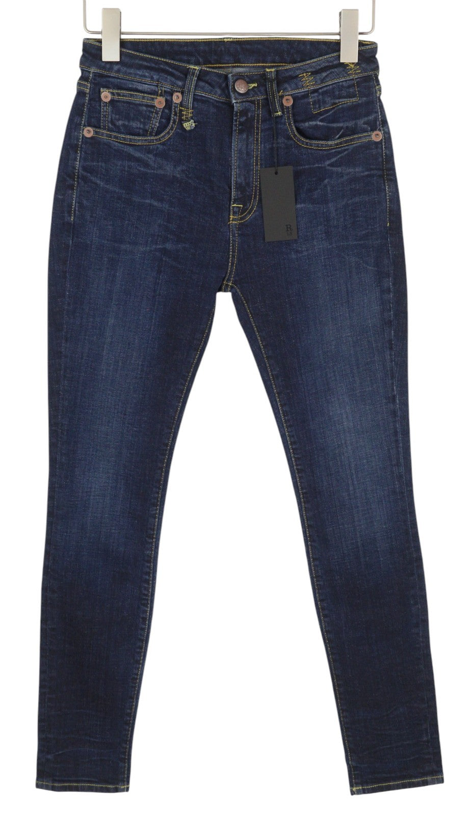 R13 Alison Skinny Women Jeans 27 Howell Indigo Cut Hem Black Faded Denim