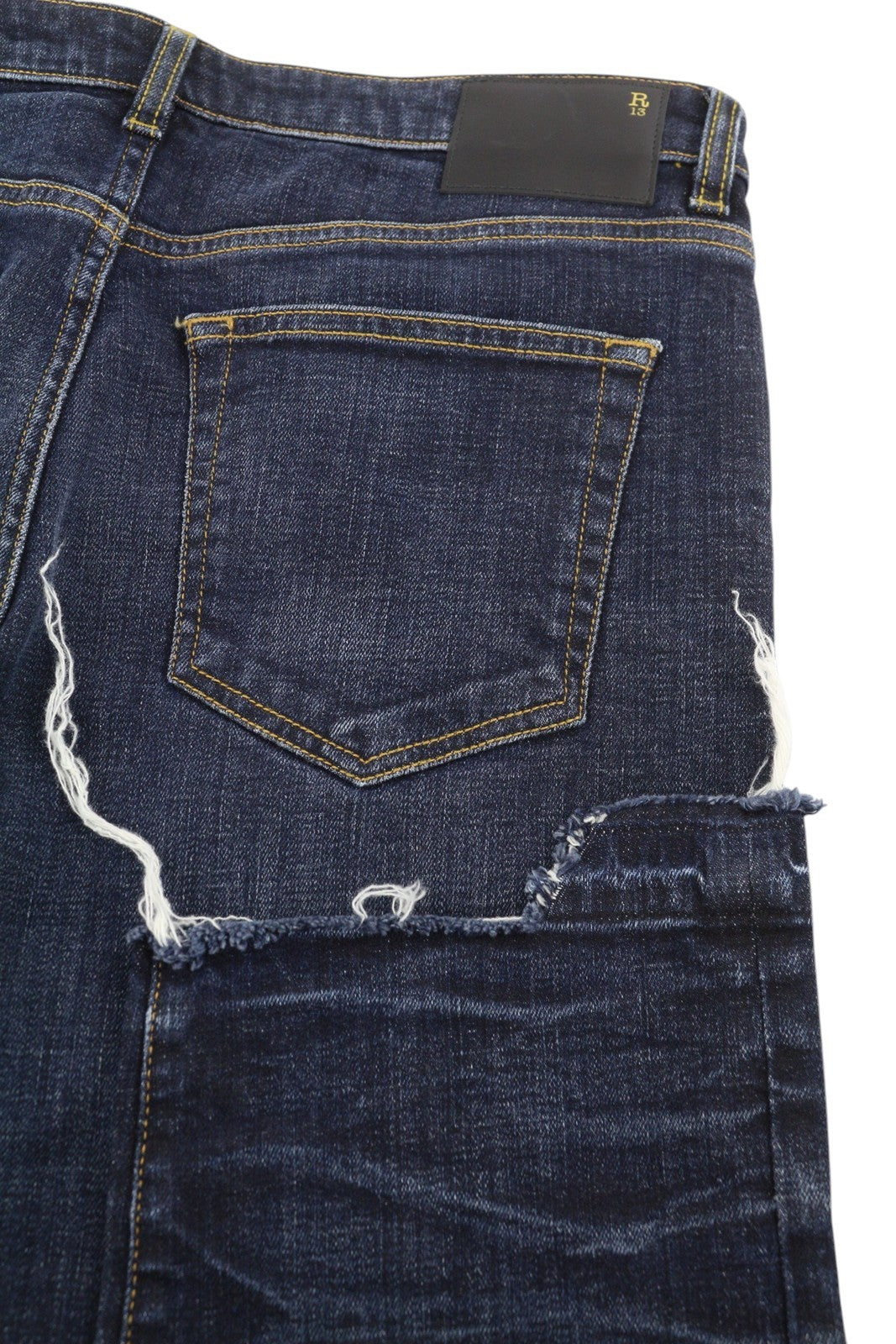 R13 Boy Straight Women Jeans 27 Blue Faded Whisker Distressed Cropped Denim