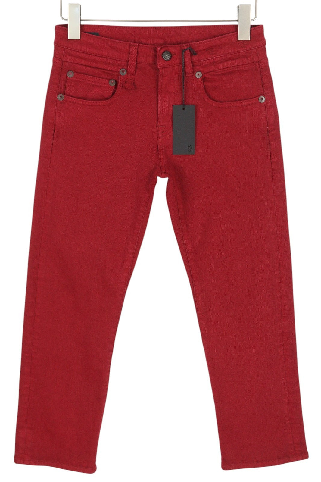 R13 Boy Straight Women Jeans 27 Vivid Red Stretch Cropped Ankle Zip Fly