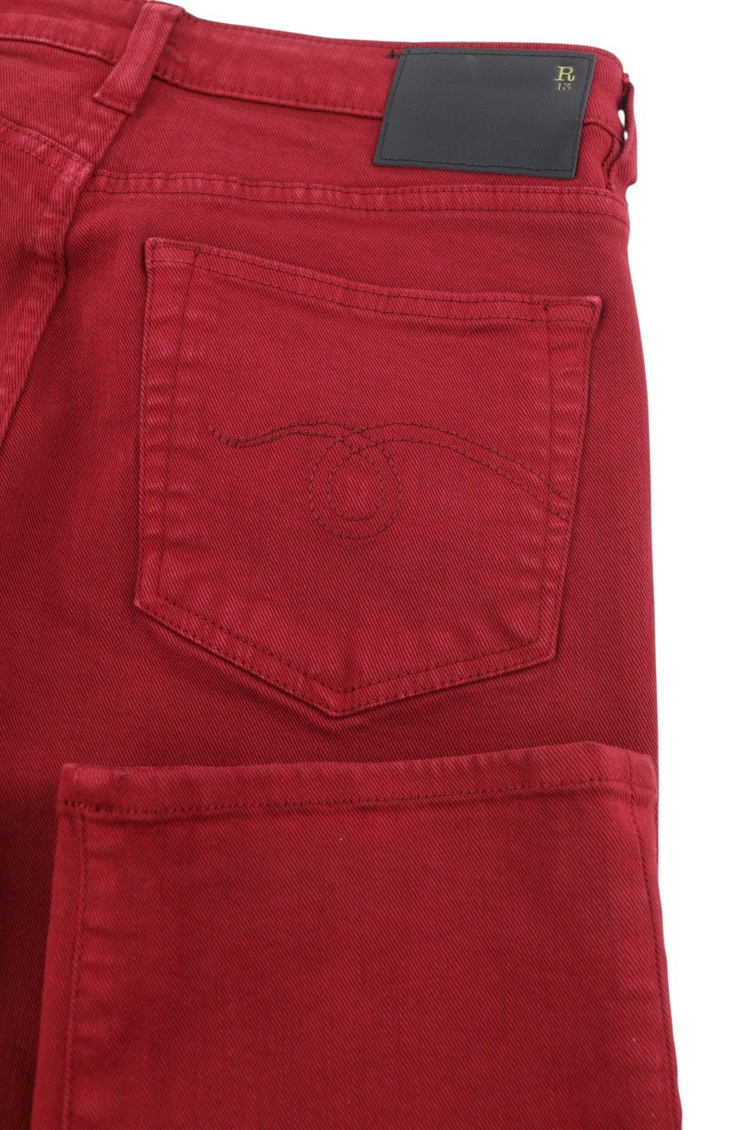 R13 Boy Straight Women Jeans 27 Vivid Red Stretch Cropped Ankle Zip Fly