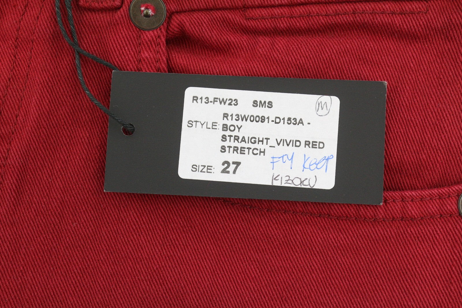 R13 Boy Straight Women Jeans 27 Vivid Red Stretch Cropped Ankle Zip Fly