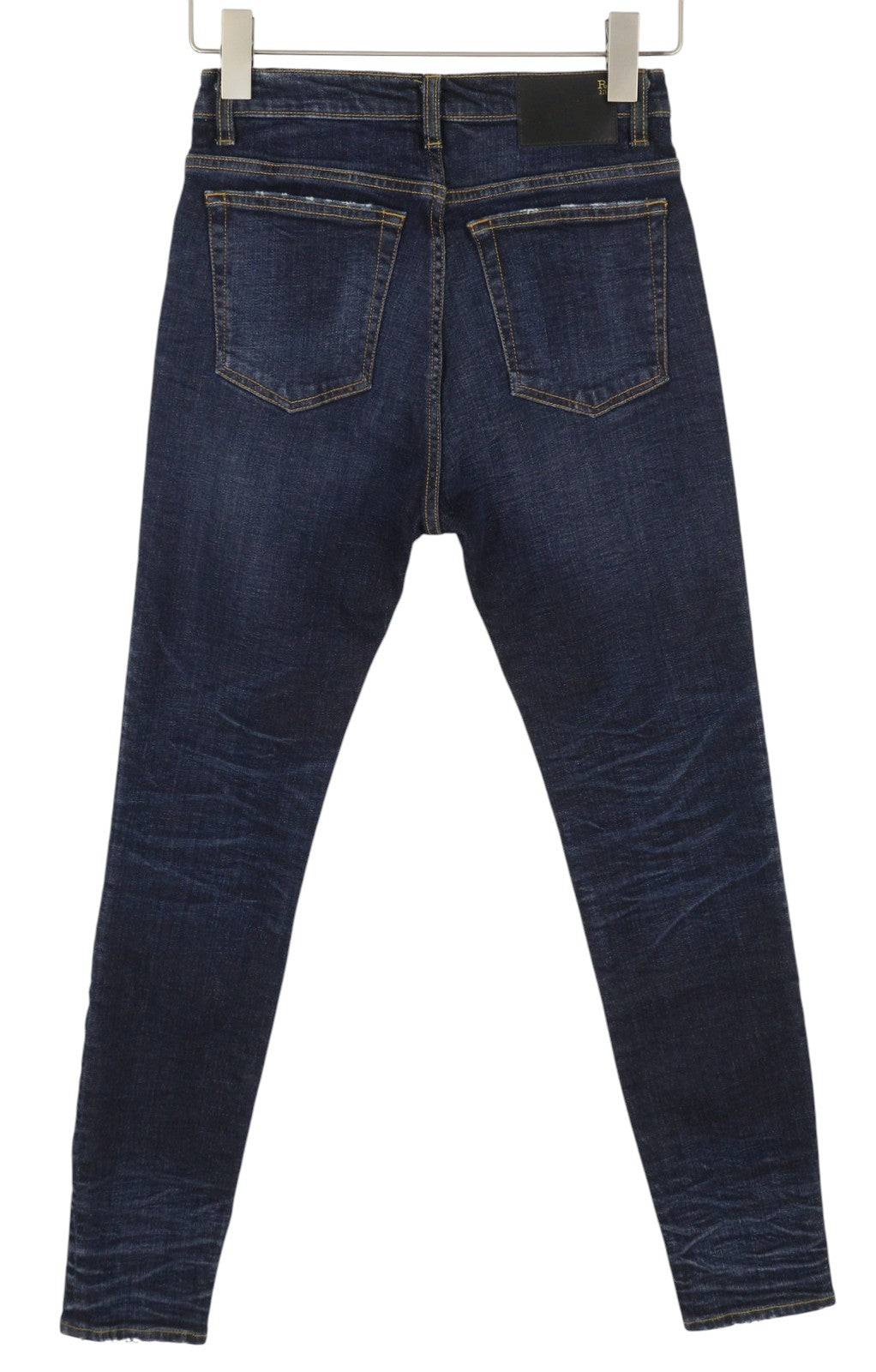 R13 High Rise Skinny Women Jeans 27 Howell Indigo Faded Whisker Distress