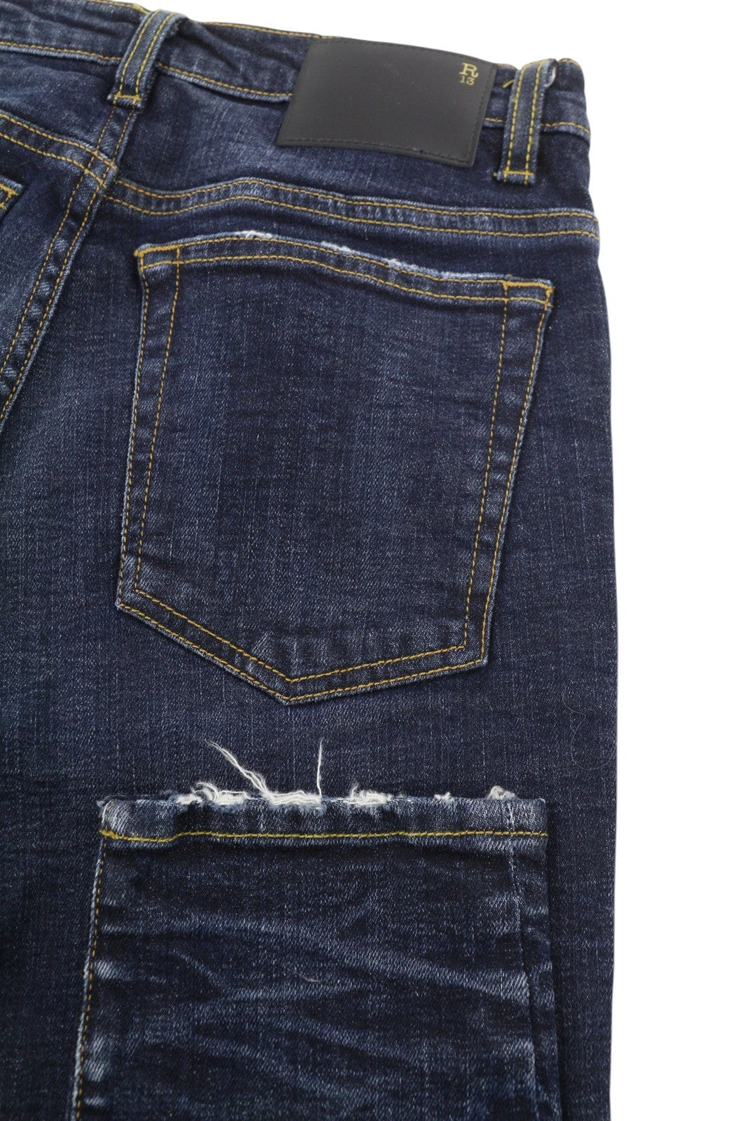 R13 High Rise Skinny Women Jeans 27 Howell Indigo Faded Whisker Distress