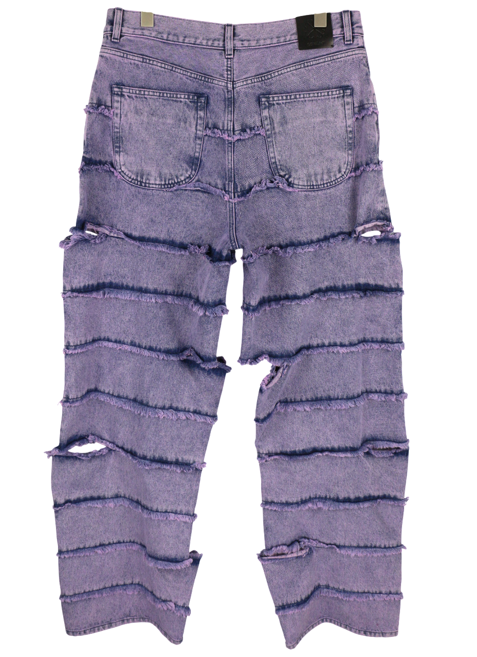 OFF-WHITE Punk Stripe Straight Men Jeans W33 Distressed Cut-Out Denim
