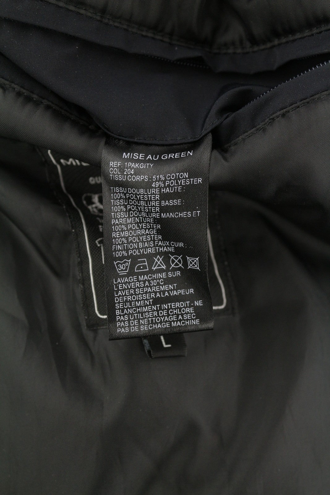 MISE AU GREEN Men Jacket L Black High Neck Full Zip Insulated Lined