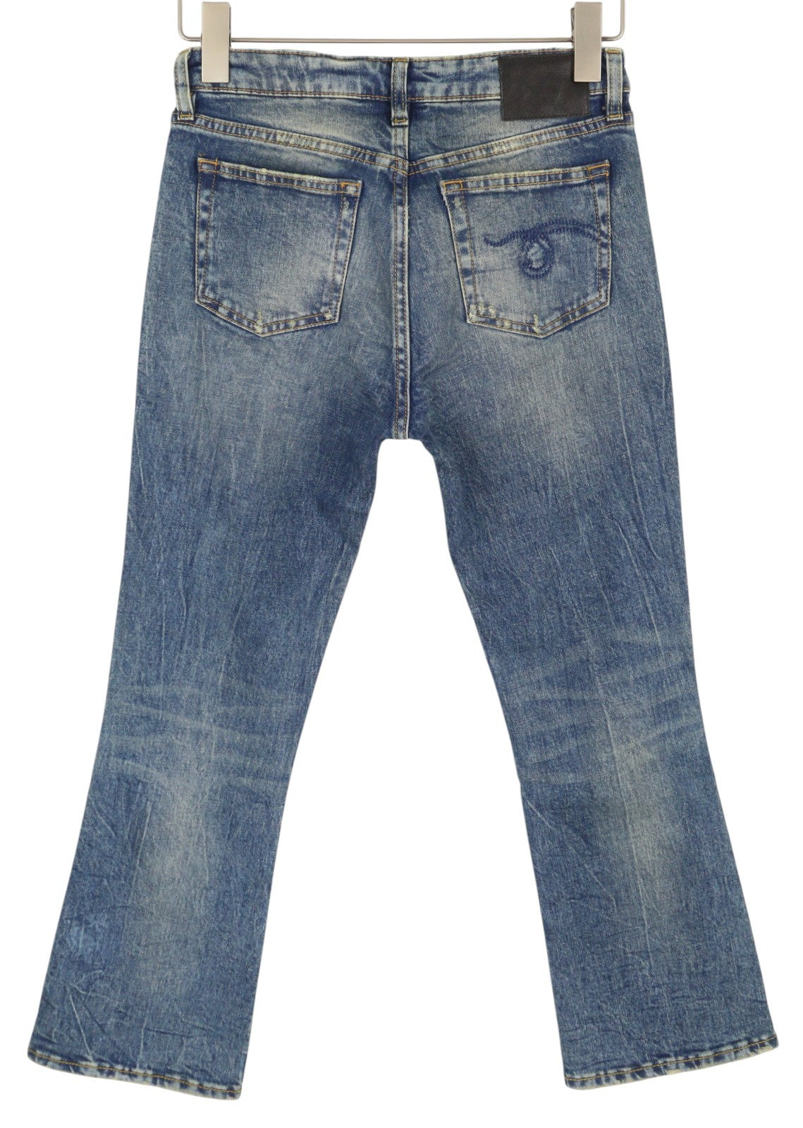 R13 Kick Fit Women Jeans 25 Kelly Stretch Cropped Flared Faded Denim RRP699