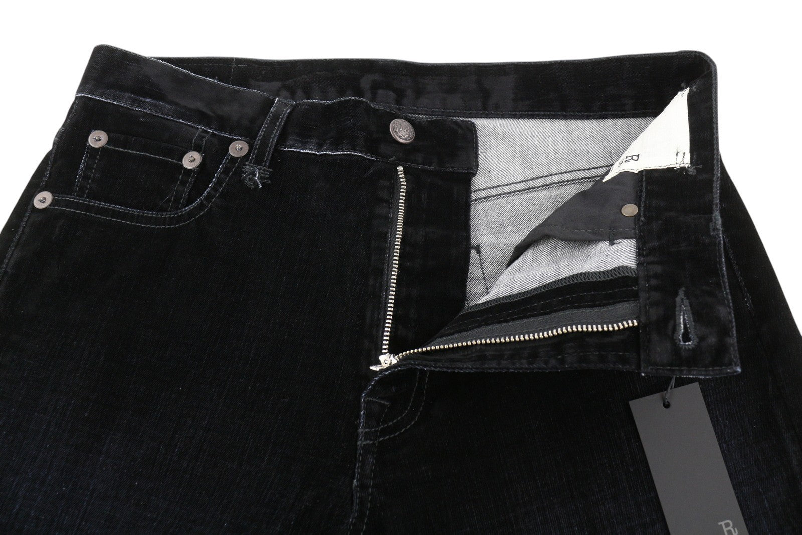 R13 Romeo Women Jeans 28 Black Velvet Flocked Cropped Low Rise Dark