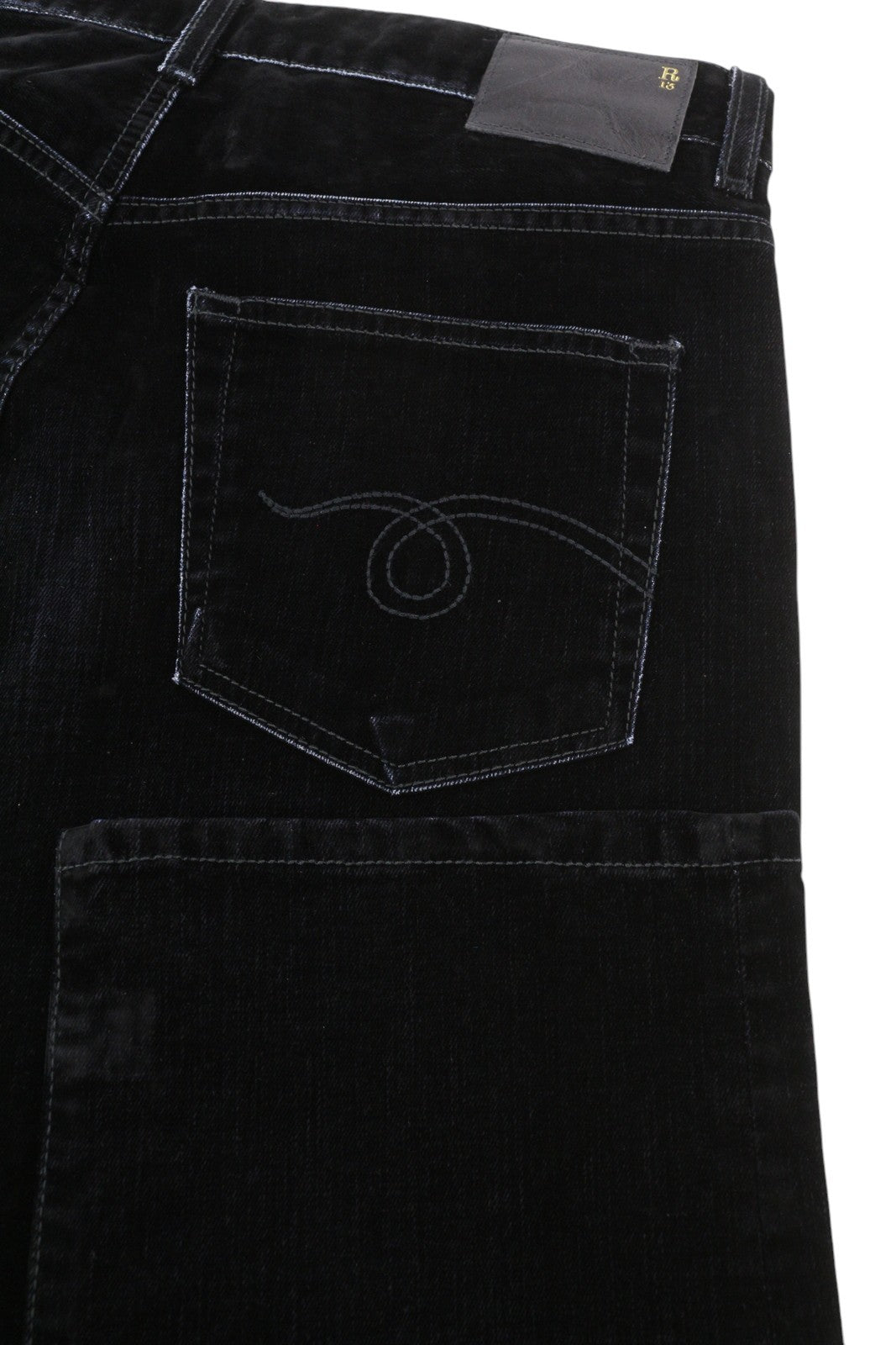 R13 Romeo Women Jeans 28 Black Velvet Flocked Cropped Low Rise Dark