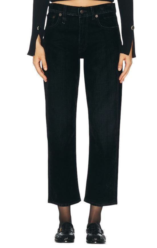 R13 Romeo Women Jeans 24 Black Velvet Flocked Cropped Low Rise Dark