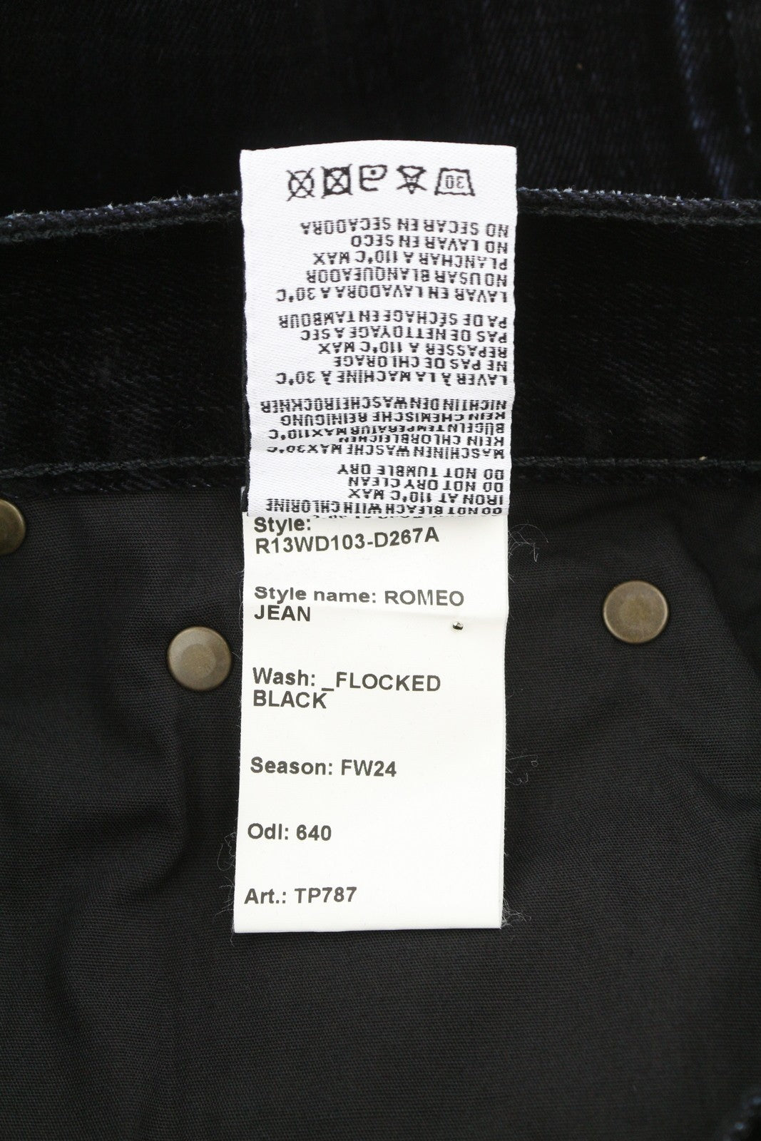 R13 Romeo Women Jeans 24 Black Velvet Flocked Cropped Low Rise Dark