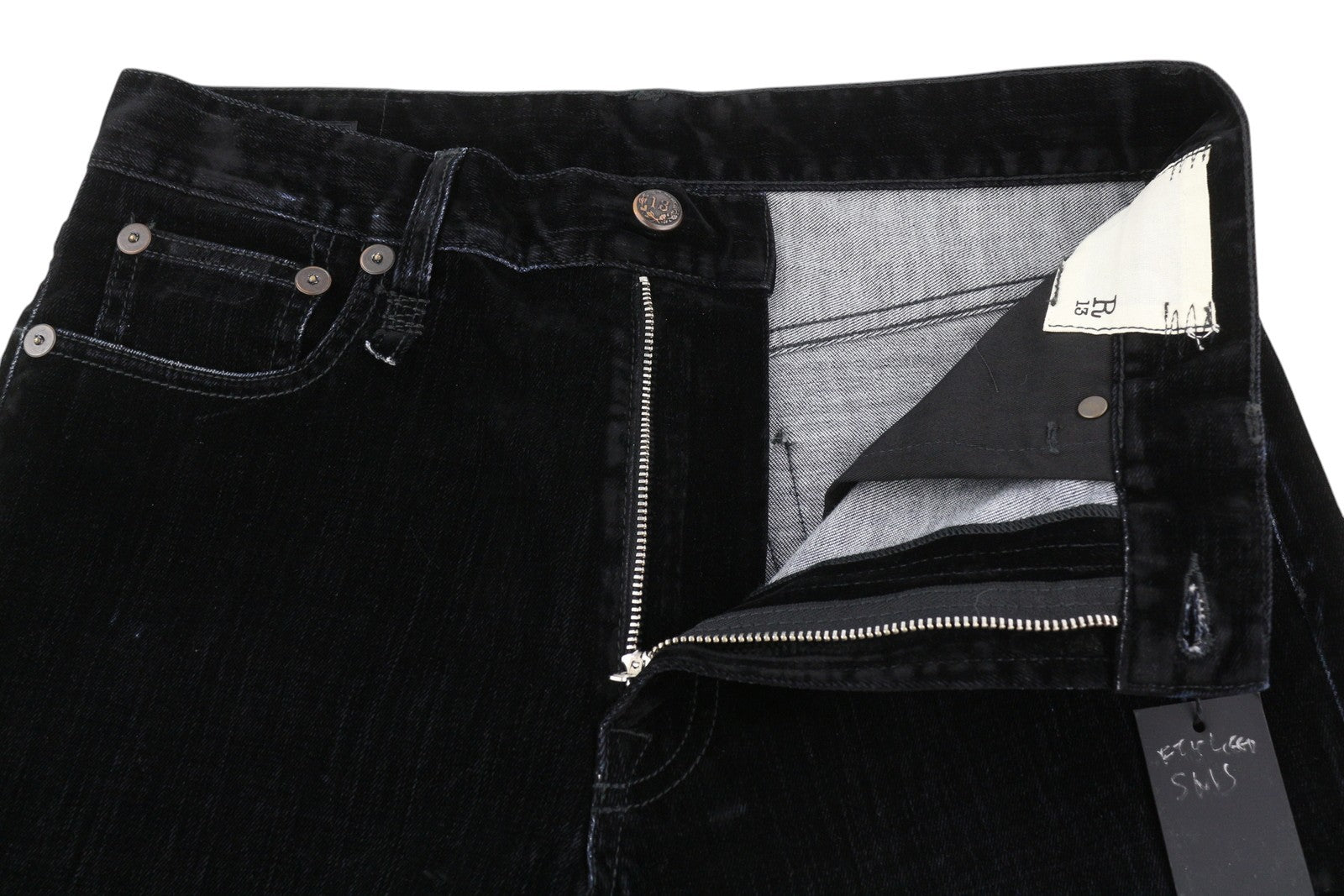 R13 Romeo Women Jeans 24 Black Velvet Flocked Cropped Low Rise Logo