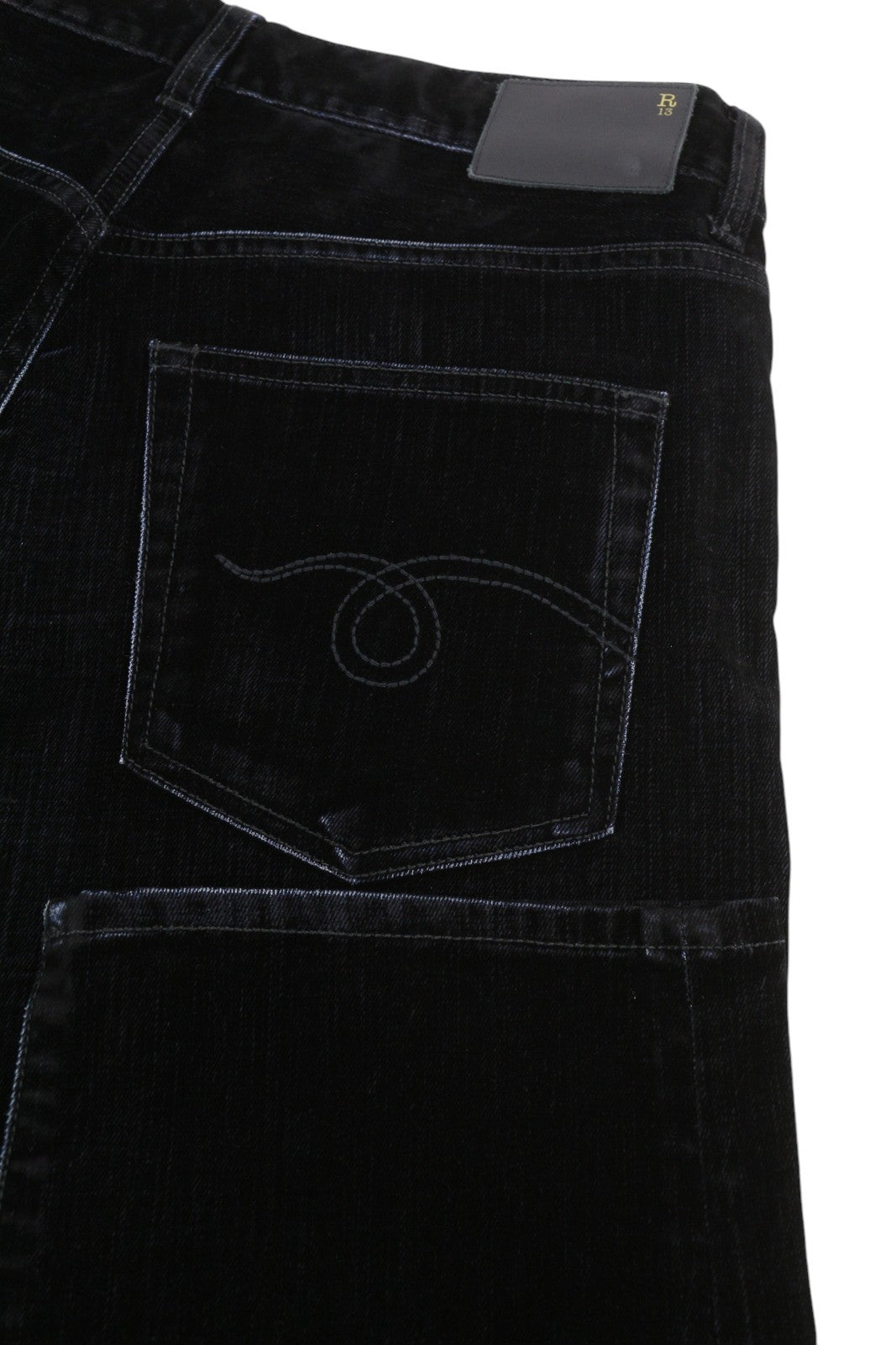 R13 Romeo Women Jeans 24 Black Velvet Flocked Cropped Low Rise Logo