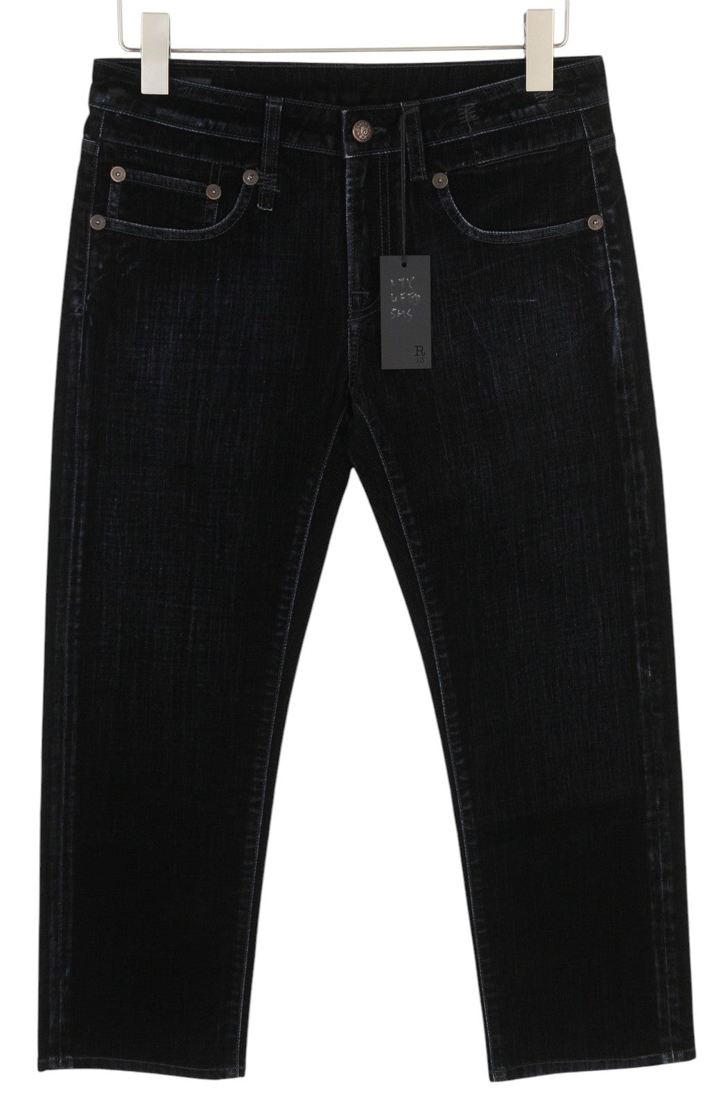 R13 Boy Straight Women Jeans 28 Black Velvet Flocked Cropped Ankle Logo