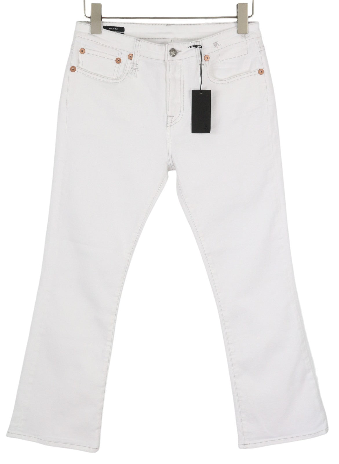 R13 Kick Fit Women Jeans 29 Bale White Cropped Flared Ankle Zip Light Denim