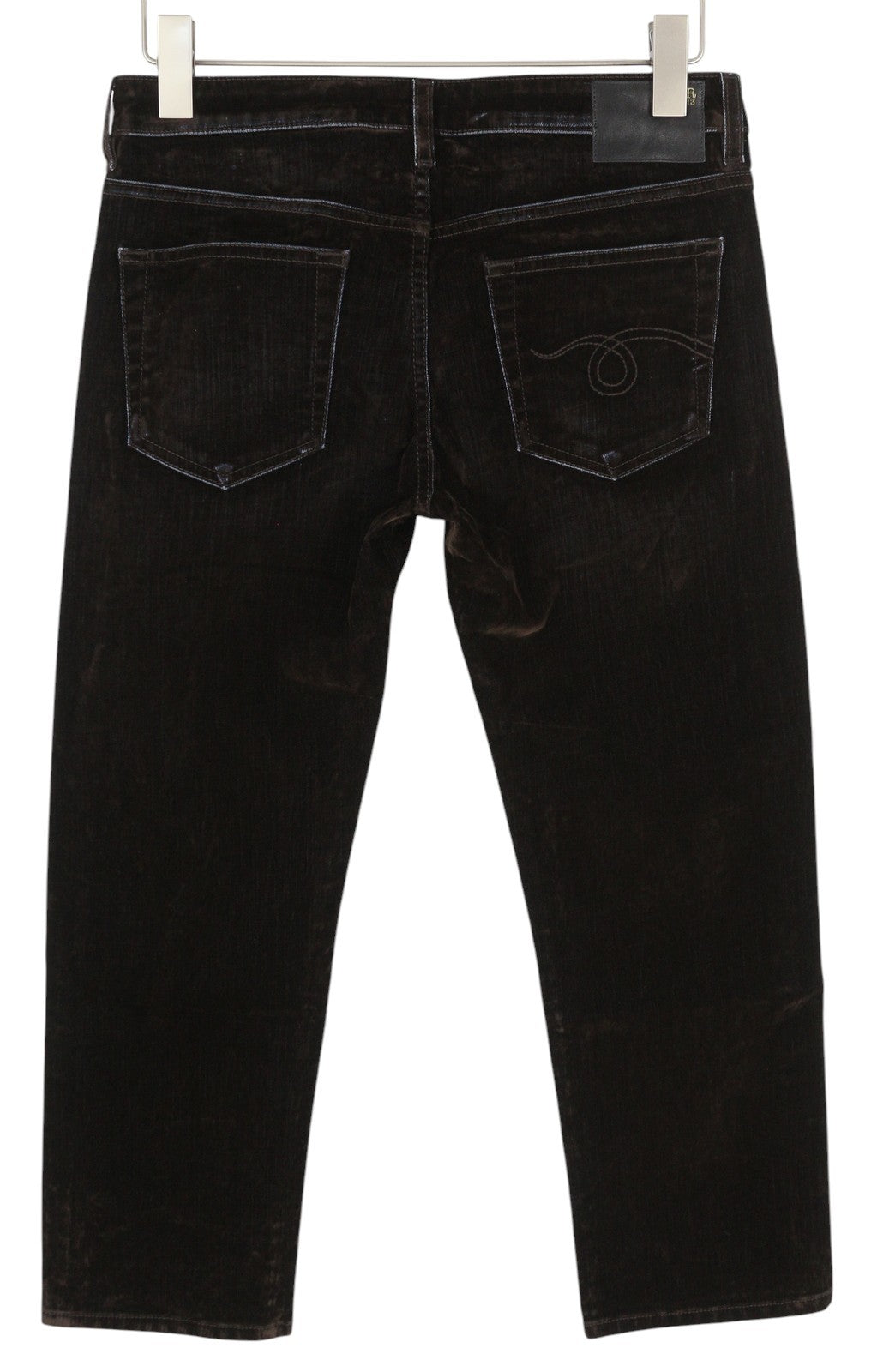 R13 Boy Straight Women Jeans 26 Brown Velvet Flocked Cropped Ankle Dark