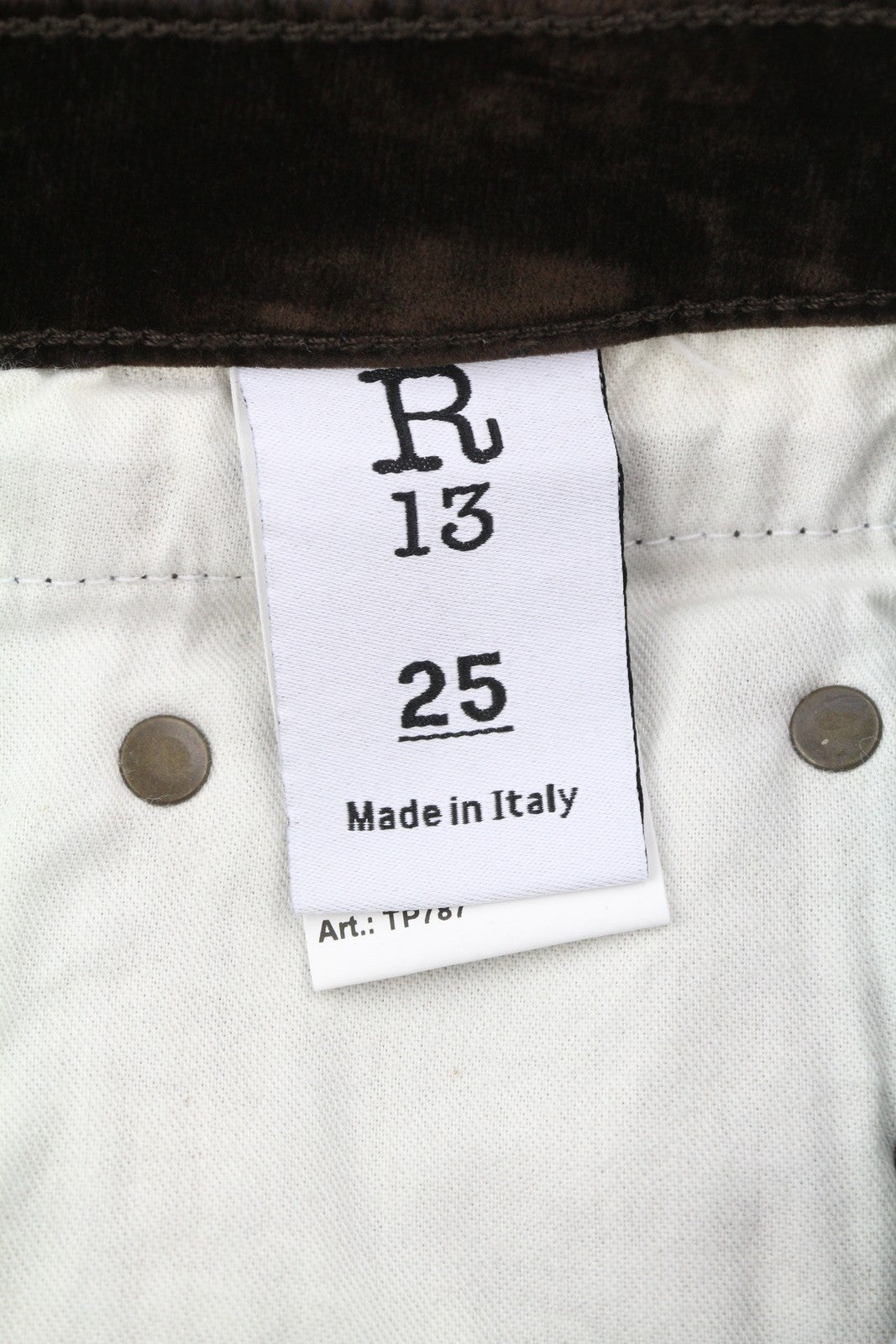 R13 Boy Straight Women Jeans 25 Brown Velvet Flocked Cropped Ankle Dark