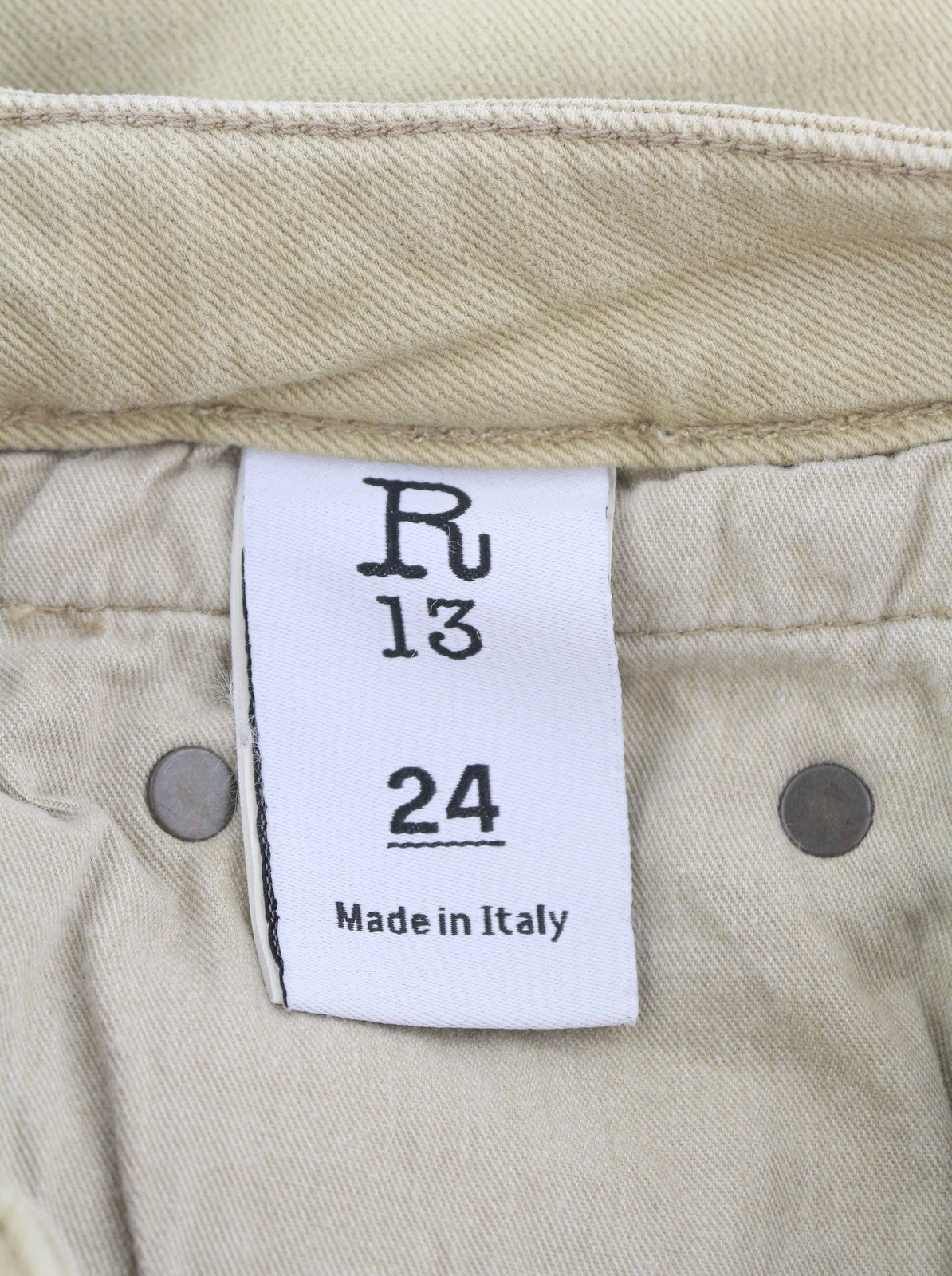 R13 Boy Straight Women Jeans 24 Khaki Stretch Washed Cropped Ankle RRP699