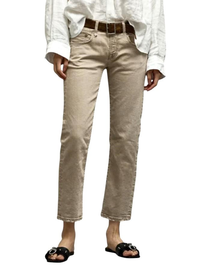 R13 Boy Straight Women Jeans 30 Khaki Stretch Faded Cropped Ankle RRP699