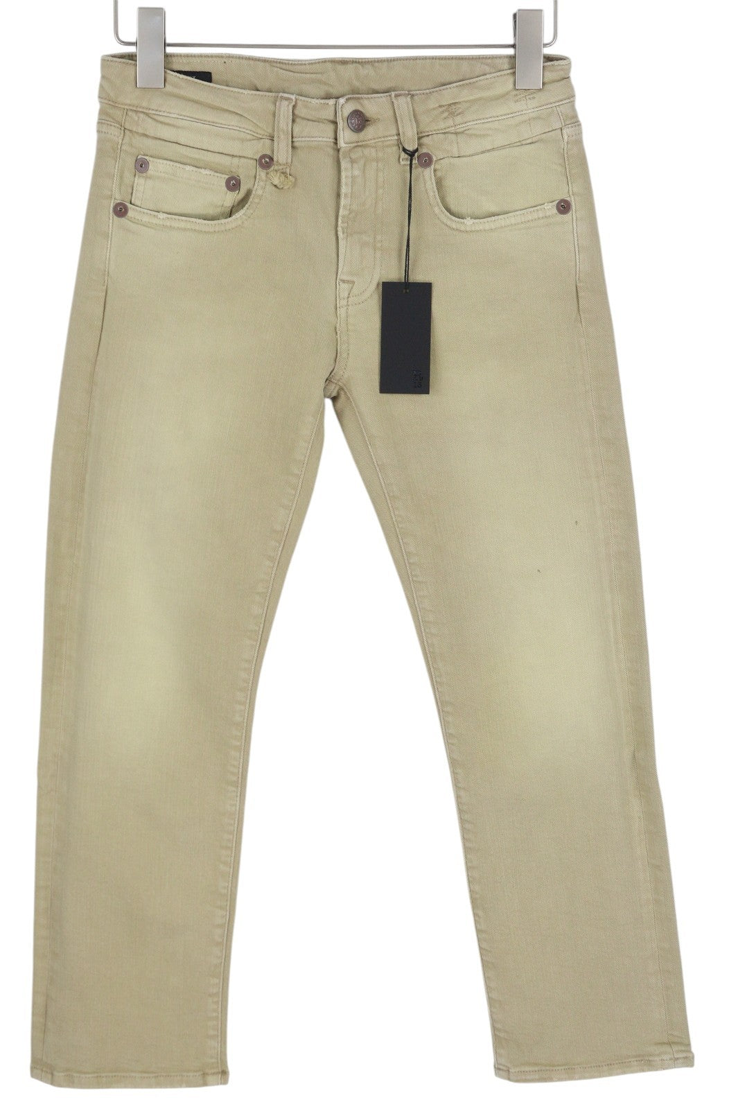 R13 Boy Straight Women Jeans 27 Khaki Stretch Washed Cropped Zip Ankle RRP699