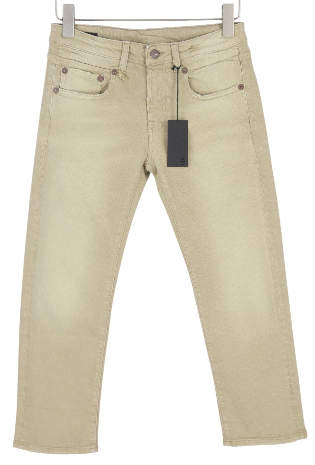 R13 Boy Straight Women Jeans 27 Khaki Stretch Washed Cropped Ankle RRP699