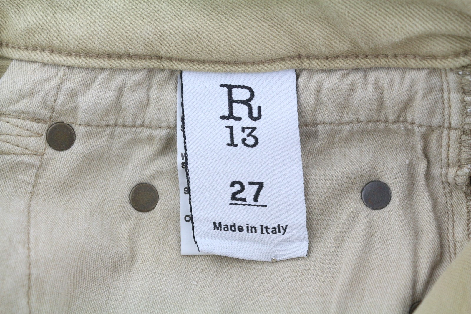 R13 Boy Straight Women Jeans 27 Khaki Stretch Washed Cropped Ankle RRP699