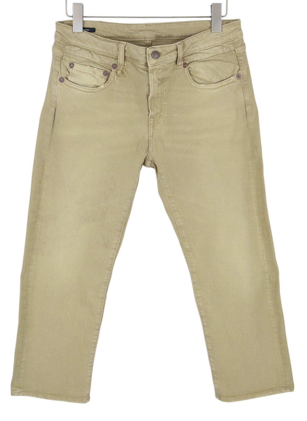 R13 Boy Straight Women Jeans 31 Khaki Stretch Faded Cropped Ankle RRP699