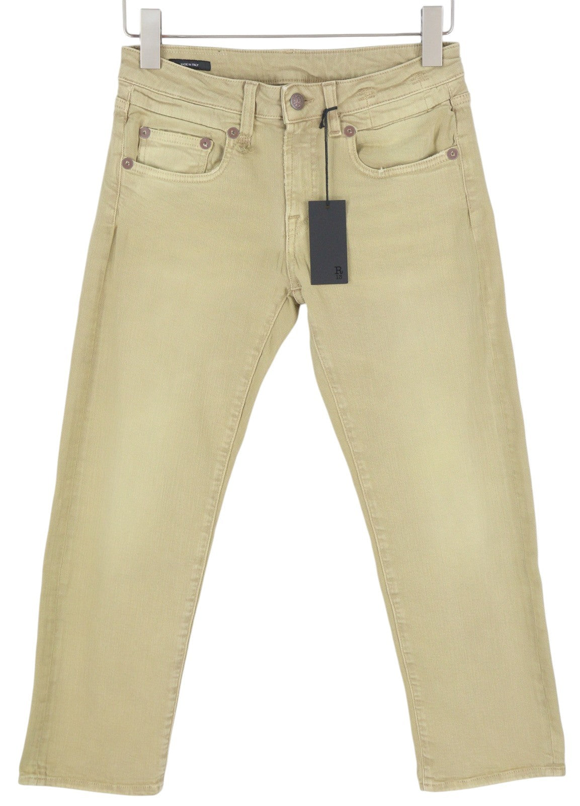 R13 Boy Straight Women Jeans 24 Khaki Stretch Faded Casual Ankle RRP699