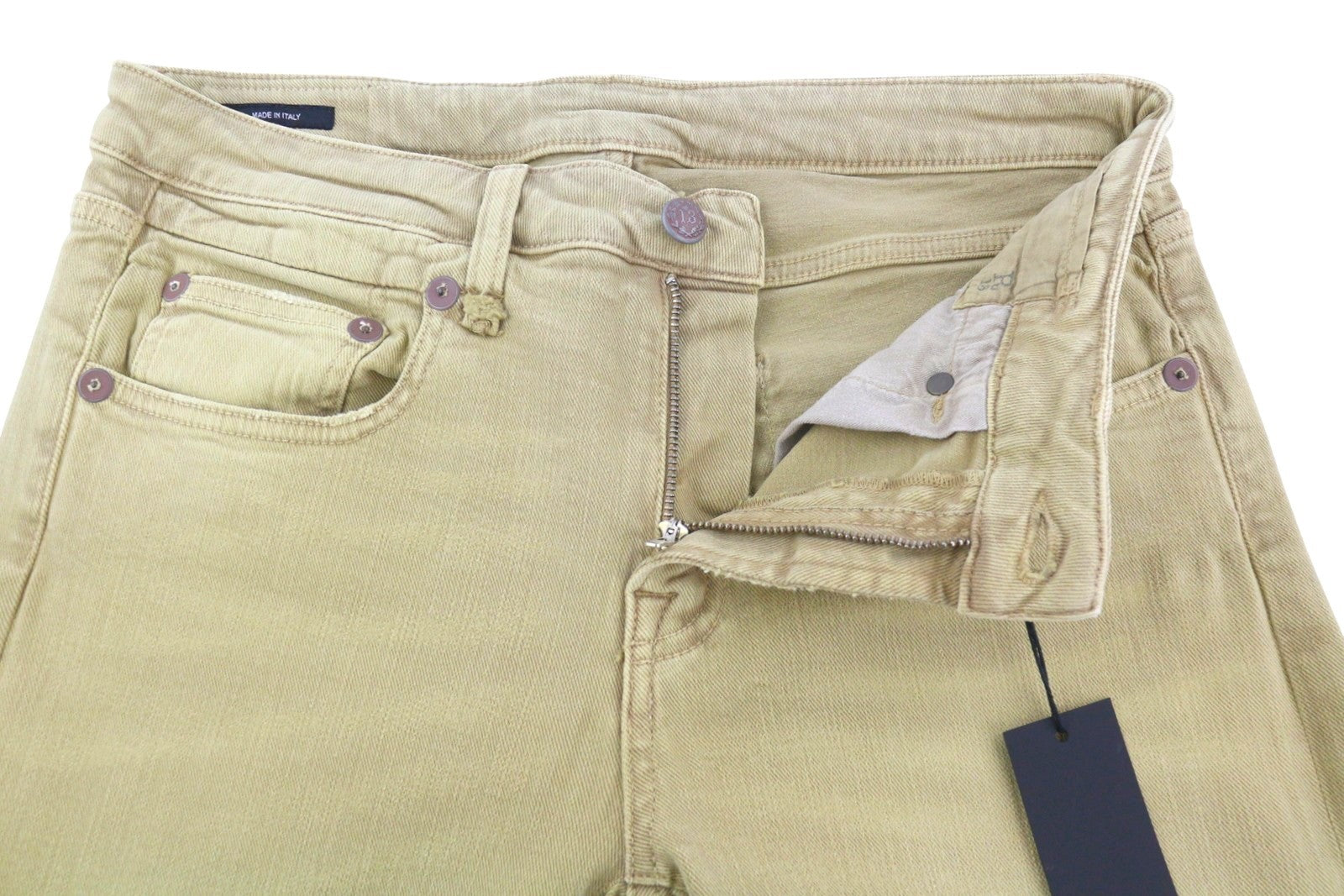 R13 Boy Straight Women Jeans 29 Khaki Stretch Washed Logo Ankle RRP699