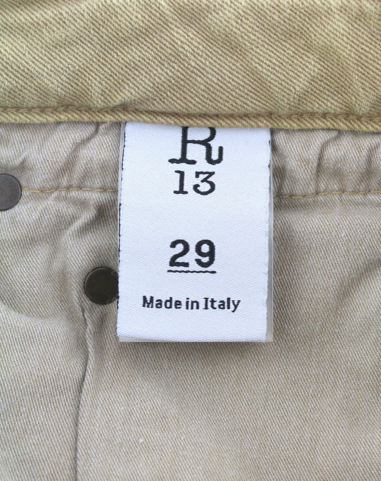 R13 Boy Straight Women Jeans 29 Khaki Stretch Washed Logo Ankle RRP699