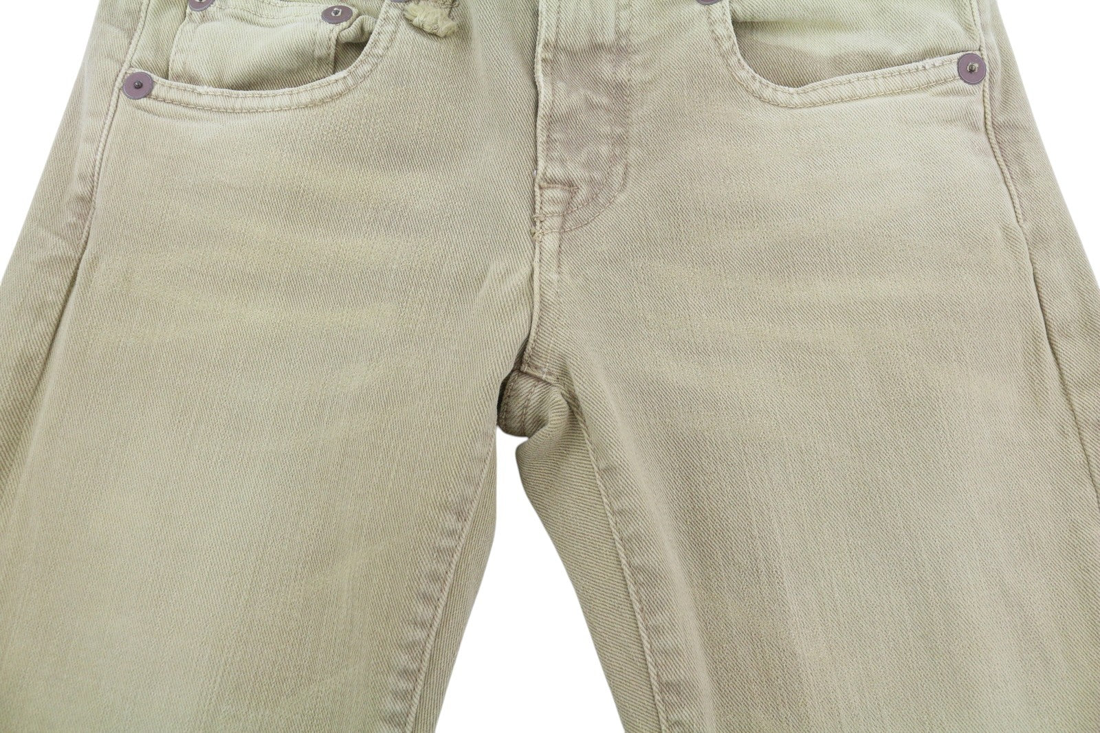 R13 Boy Straight Women Jeans 24 Khaki Stretch Washed Logo Ankle RRP699