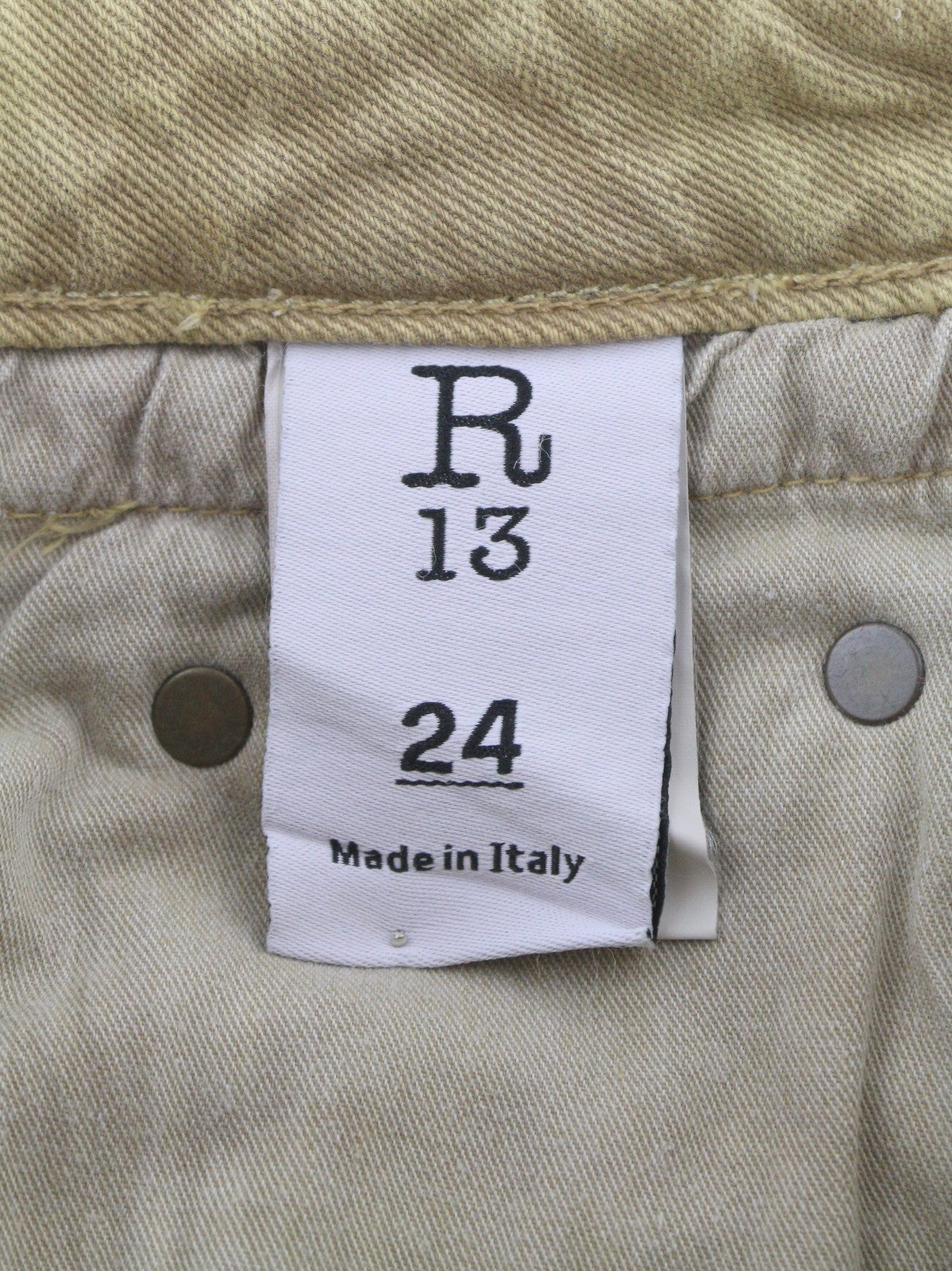 R13 Boy Straight Women Jeans 24 Khaki Stretch Washed Logo Ankle RRP699