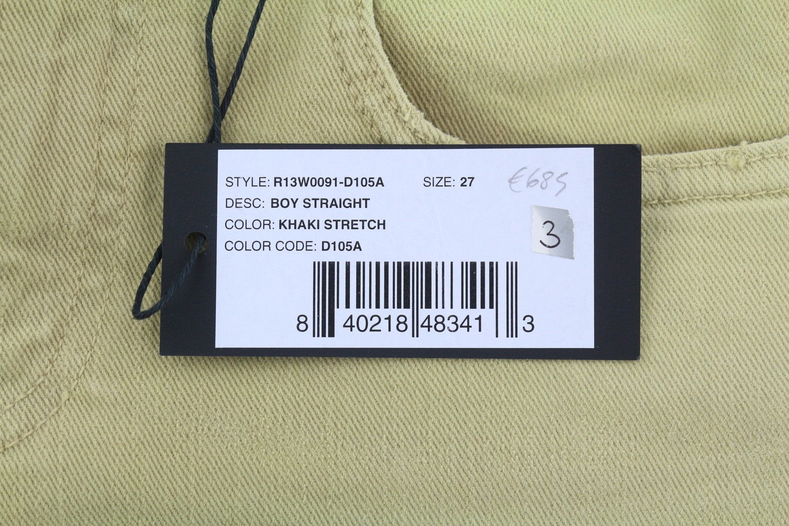 R13 Boy Straight Women Jeans 27 Khaki Stretch Faded Casual Ankle RRP699