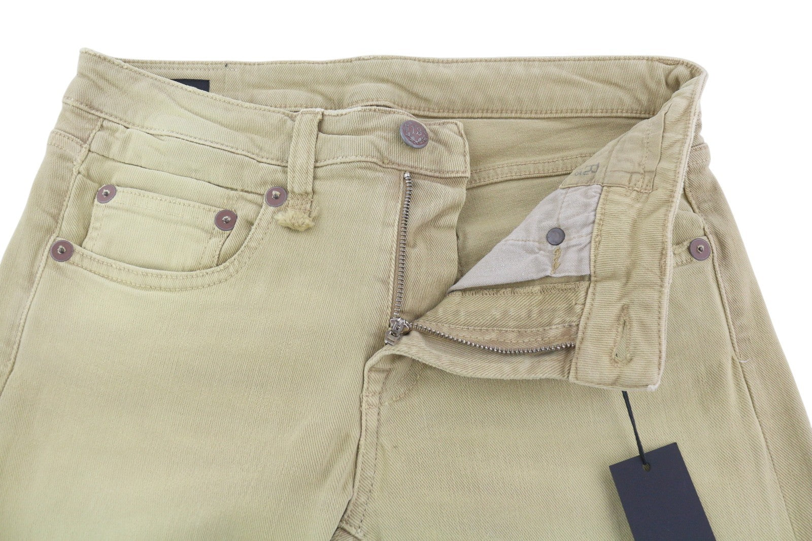 R13 Boy Straight Women Jeans 27 Khaki Stretch Faded Casual Ankle RRP699