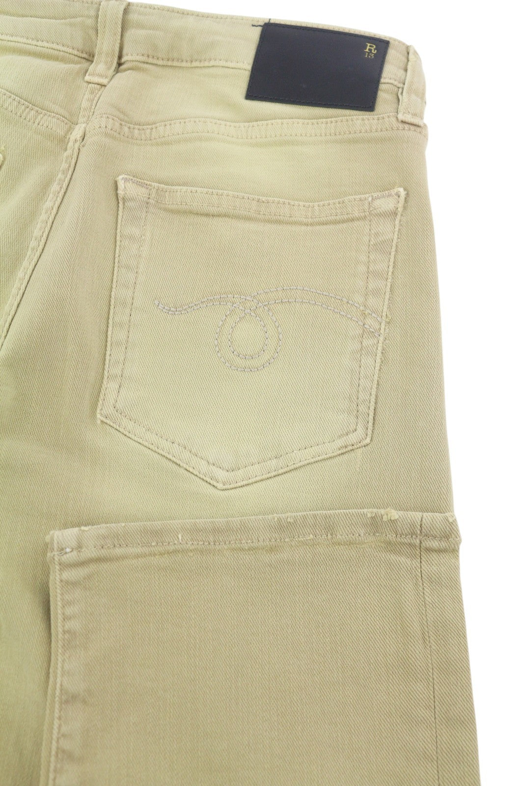 R13 Boy Straight Women Jeans 27 Khaki Stretch Faded Casual Ankle RRP699