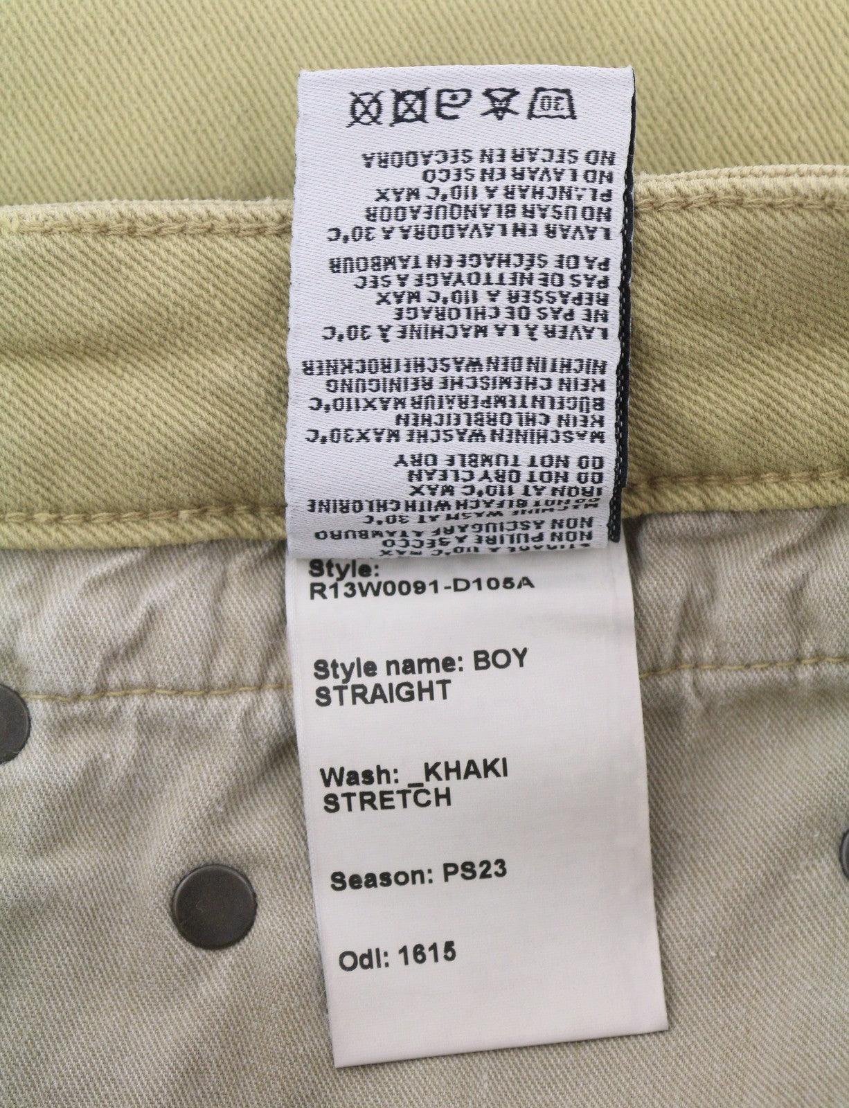 R13 Boy Straight Women Jeans 27 Khaki Stretch Faded Casual Ankle RRP699