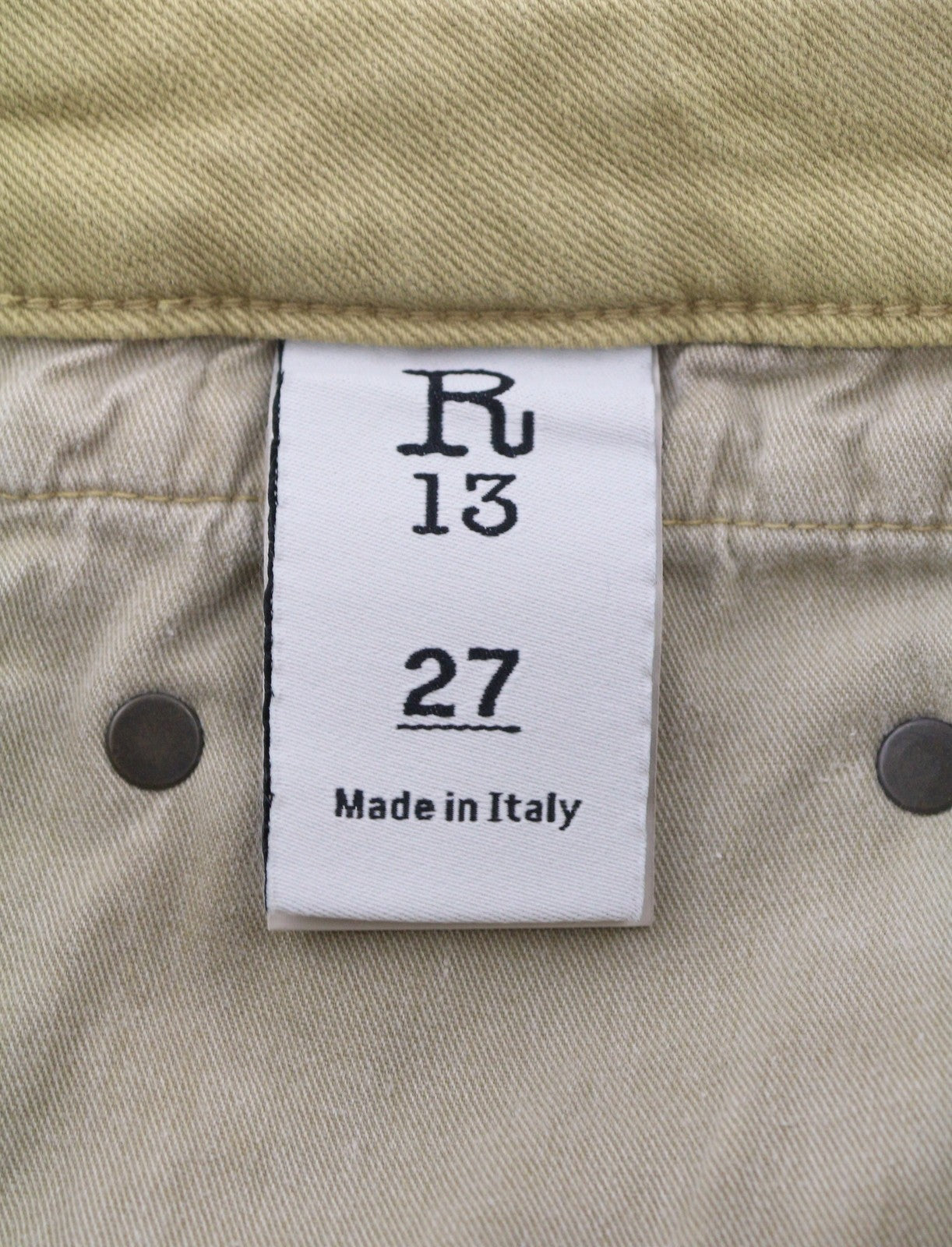 R13 Boy Straight Women Jeans 27 Khaki Stretch Faded Casual Ankle RRP699