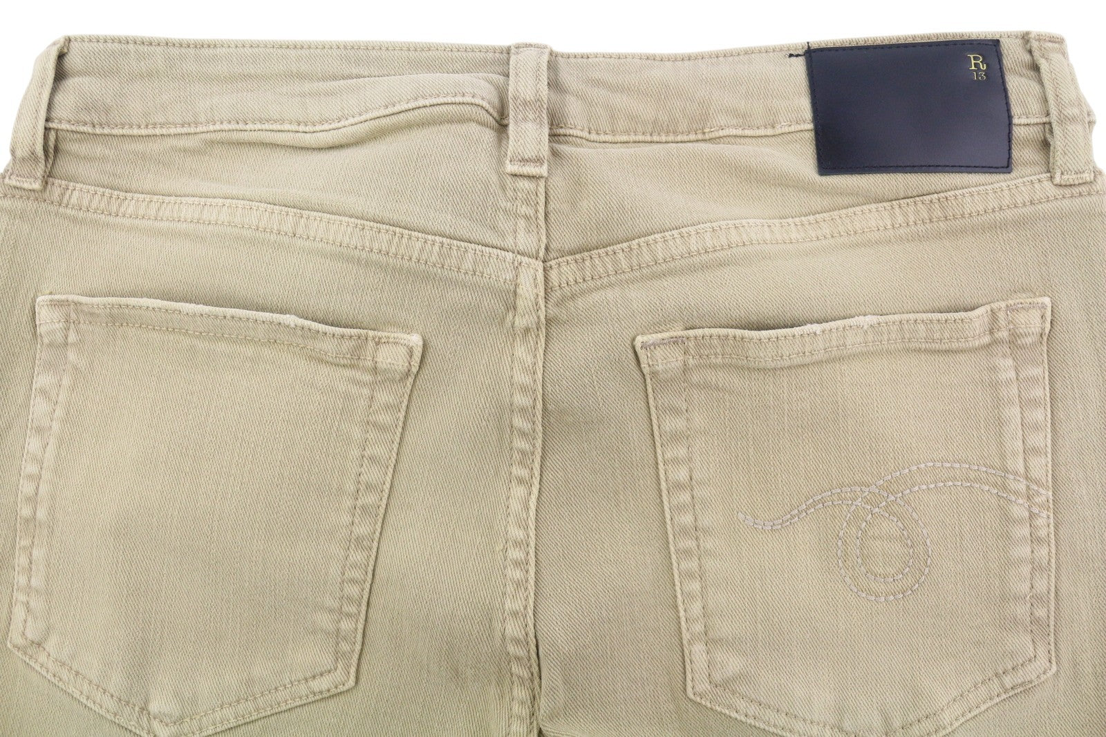 R13 Boy Straight Women Jeans 28 Khaki Stretch Denim Cropped Ankle RRP699