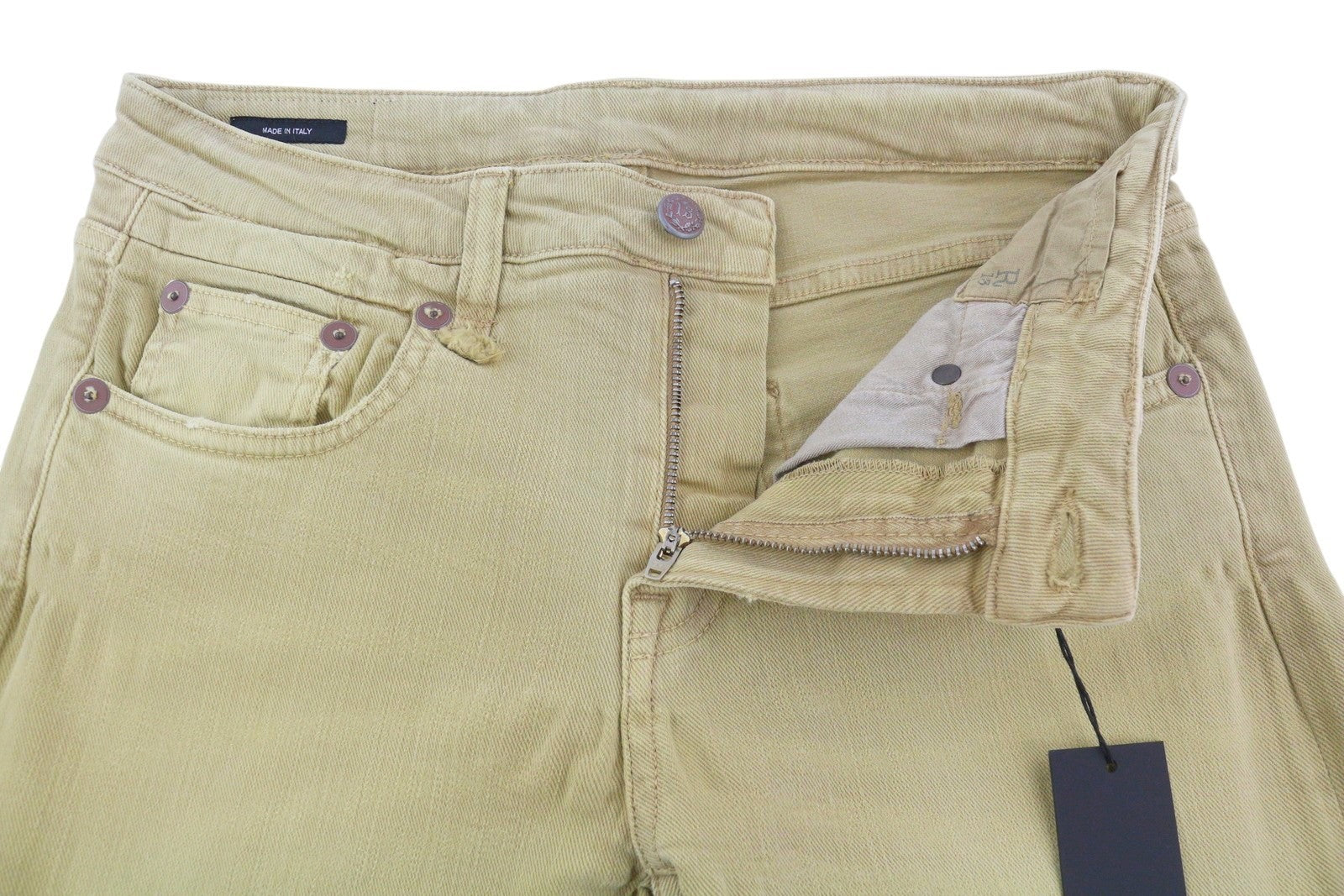 R13 Boy Straight Women Jeans 28 Khaki Stretch Cropped Ankled Light Denim RRP699
