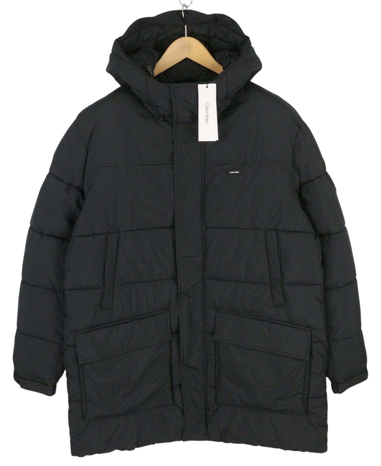CALVIN KLEIN Crinkle Nylon Long Quilt Men Jacket 2XL Black Insulated RRP379