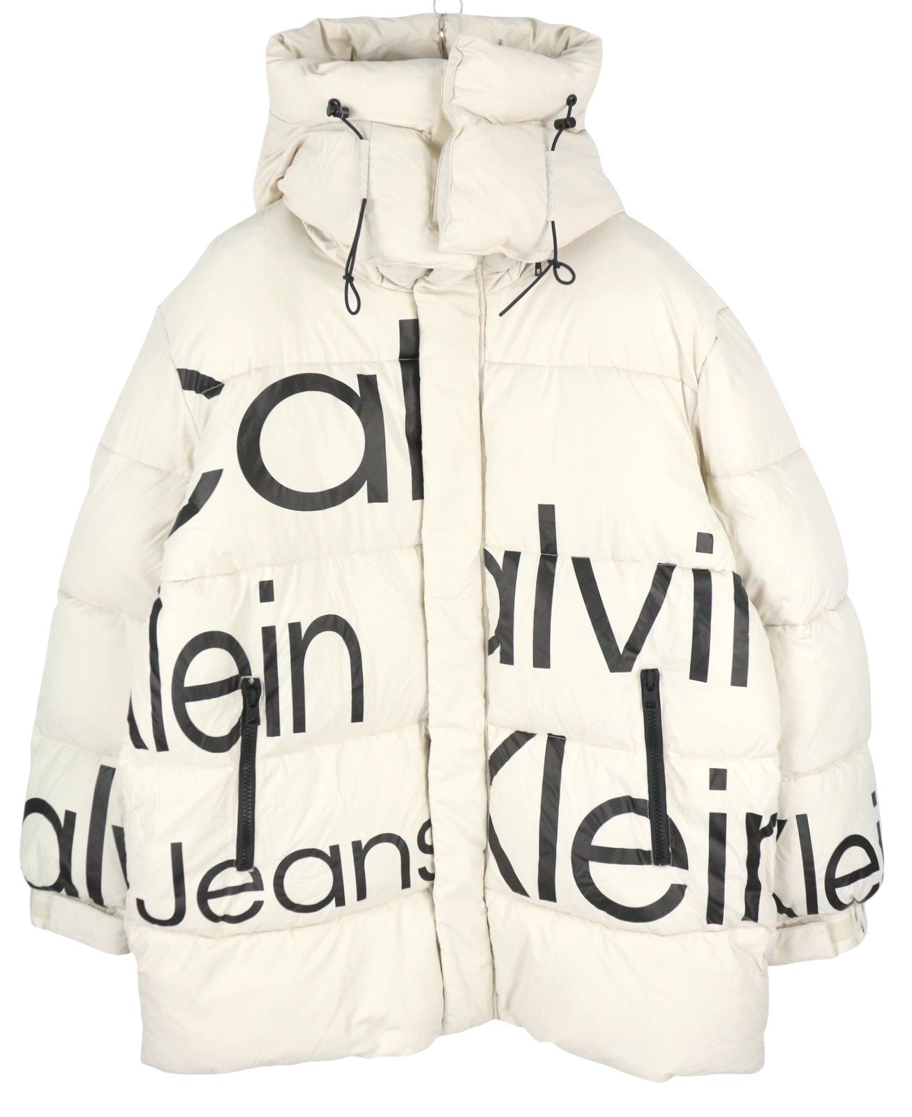 CALVIN KLEIN Disrupted Logo Men Jacket L White Quilted Hooded Insulated RRP365