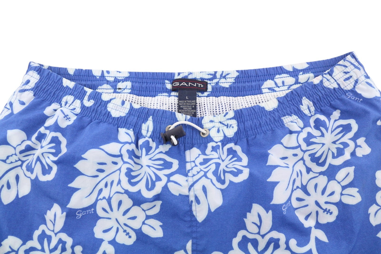 GANT Men Swimwear L Blue Floral Print Elastic Waist Drawstring Mesh Lined