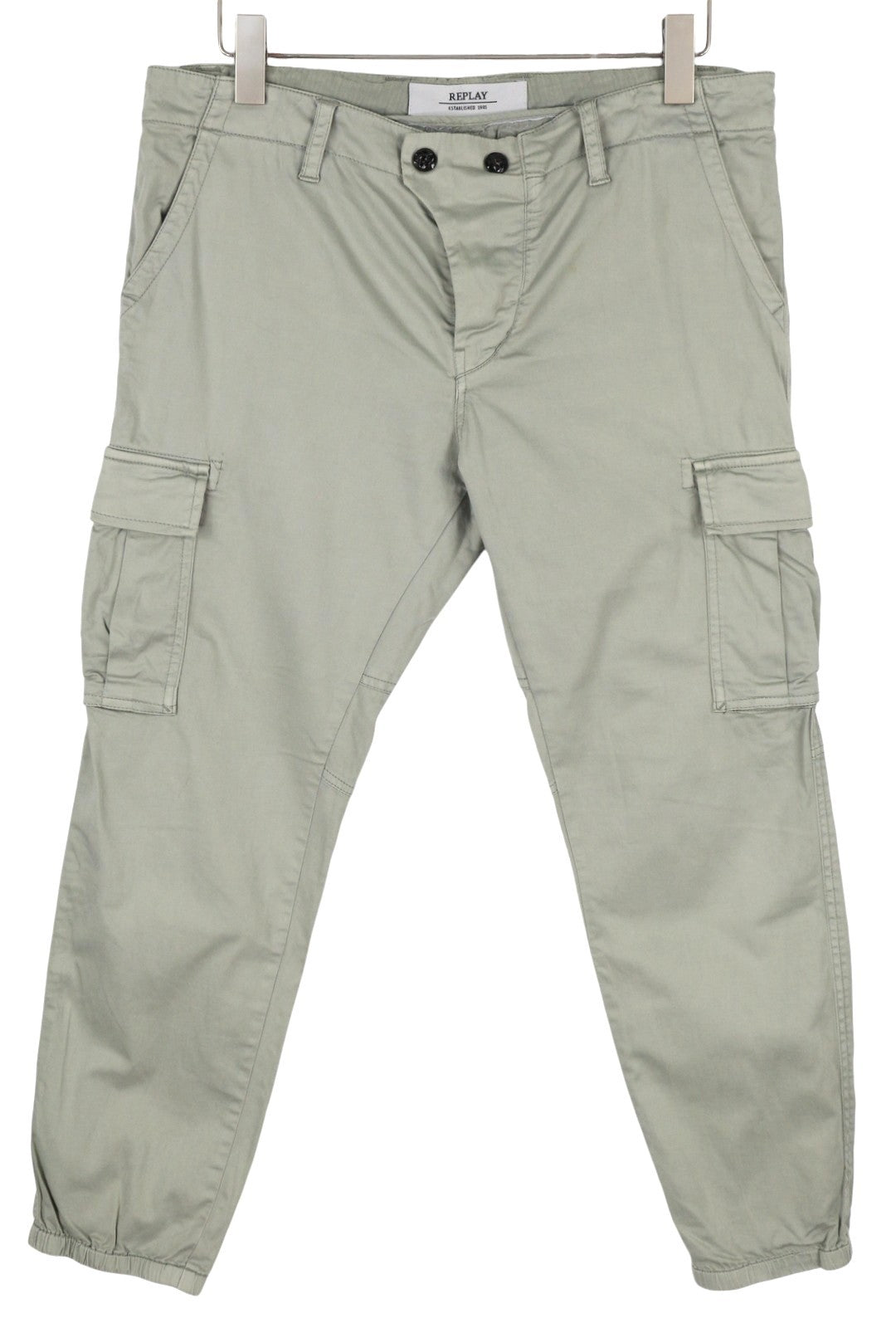 REPLAY W8769B Women Trousers W29 Grey Cropped Cargo Button Fly Ankle