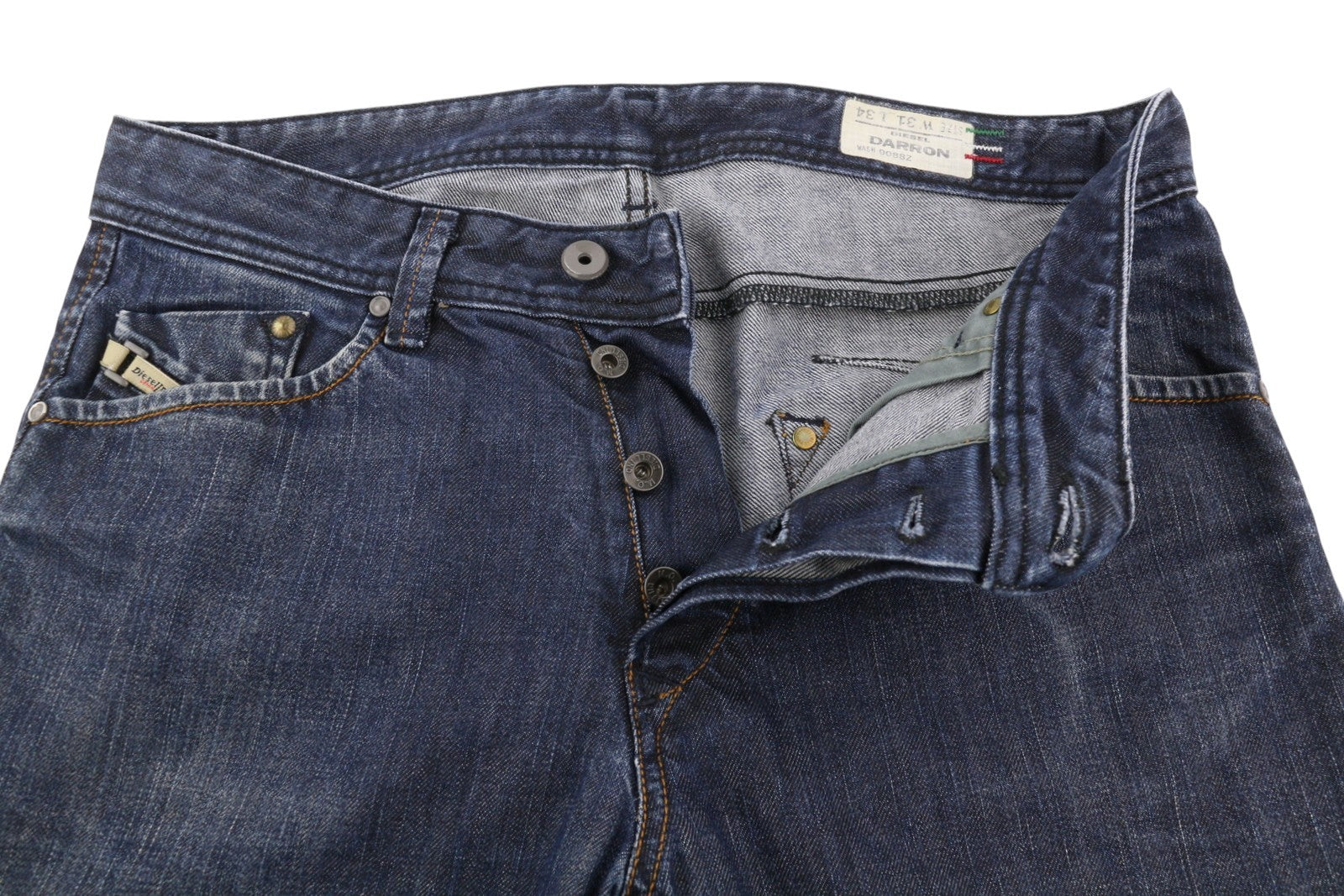 DIESEL Darron 0088Z Men Jeans W31/L34 Dark Blue Faded Straight Button Denim