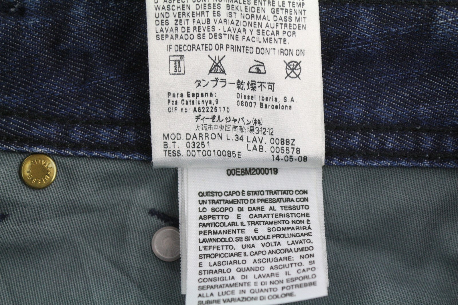 DIESEL Darron 0088Z Men Jeans W31/L34 Dark Blue Faded Straight Button Denim