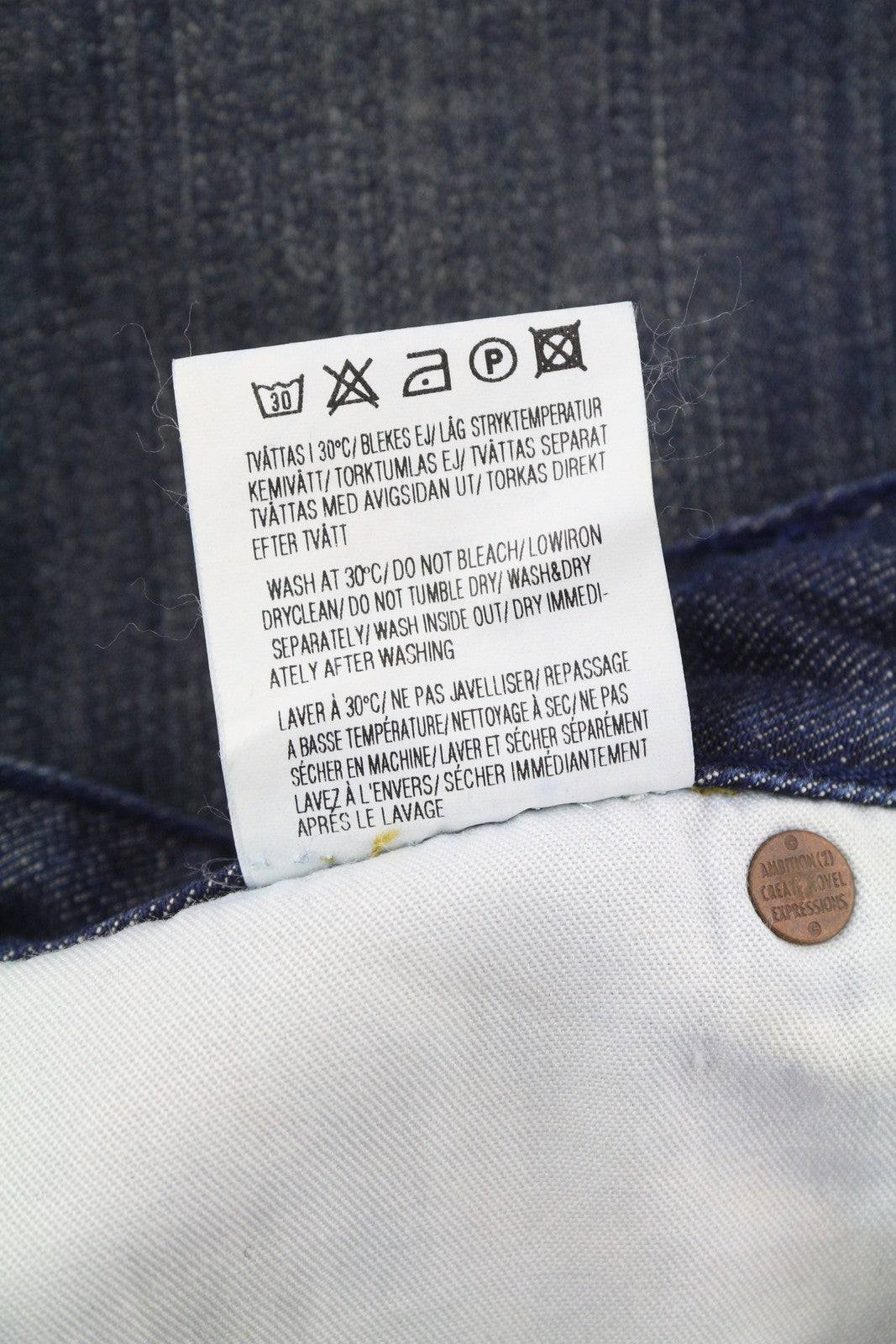 ACNE Hex/Over Women Jeans W26 Dark Blue Whiskered Straight Denim