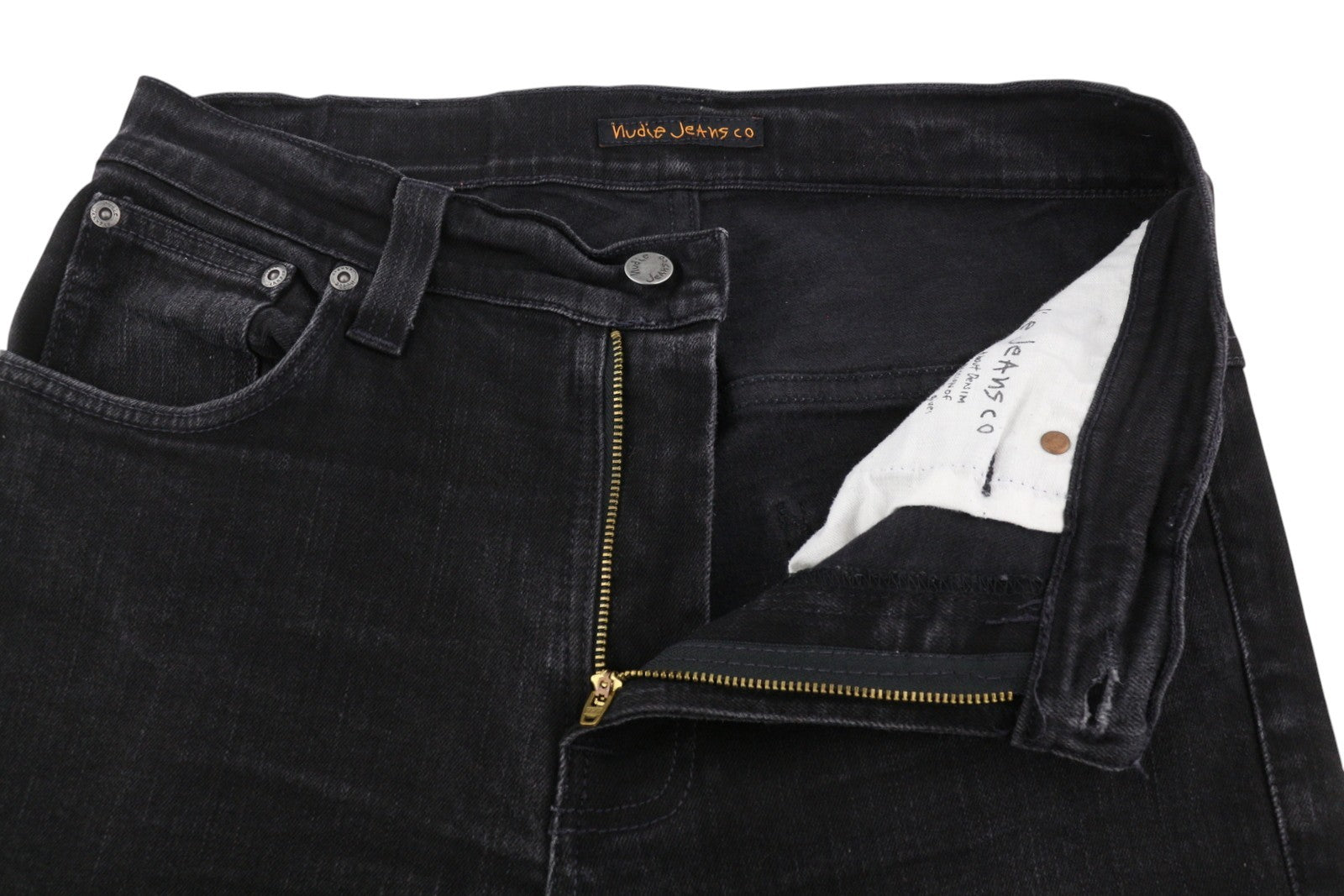 NUDIE JEANS Tape Ted Black Ring Men Jeans W31/L32 Skinny Zip Fly Denim