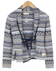 ODD MOLLY 616M-654B Women Jumper XS Blue Pattern Knit Strap Detail Cardigan