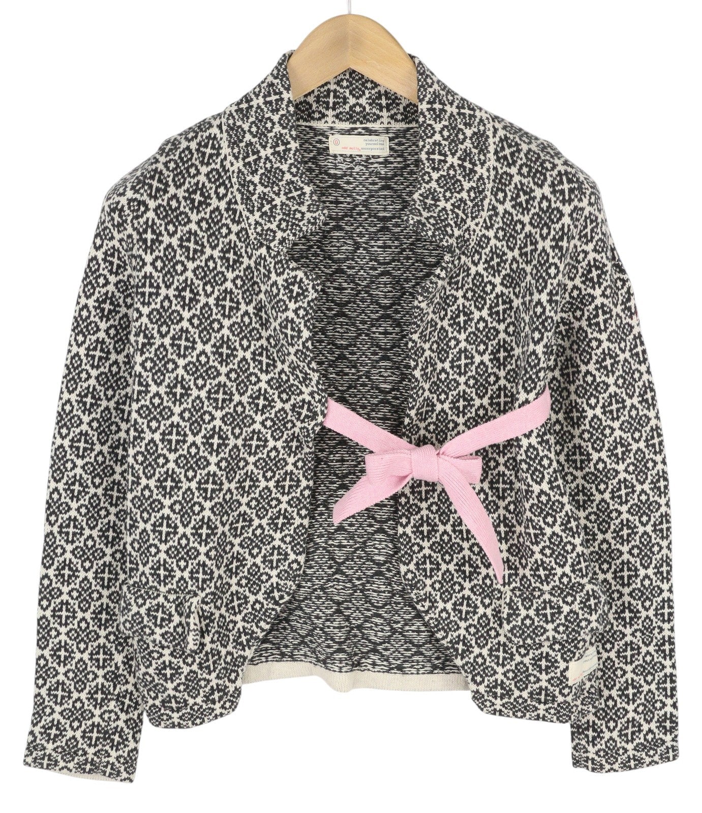 ODD MOLLY M214-233 Women Jumper XS Grey Cotton Patterned Knit Logo Cardigan